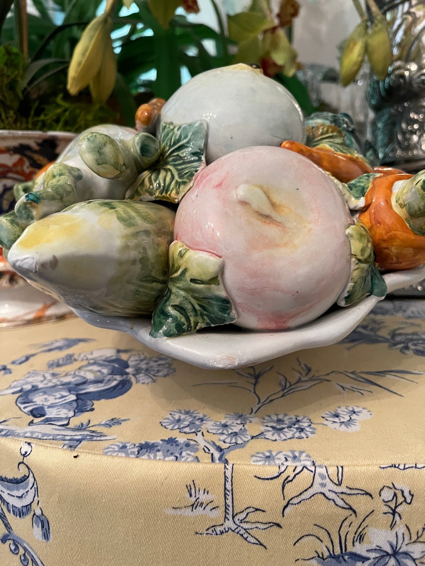 Vintage Italian Cornucopia, Hand Painted Porcelain