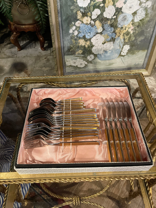 1980s German Remalux Stainless and 24kt gold plated Flatware, Service for 6