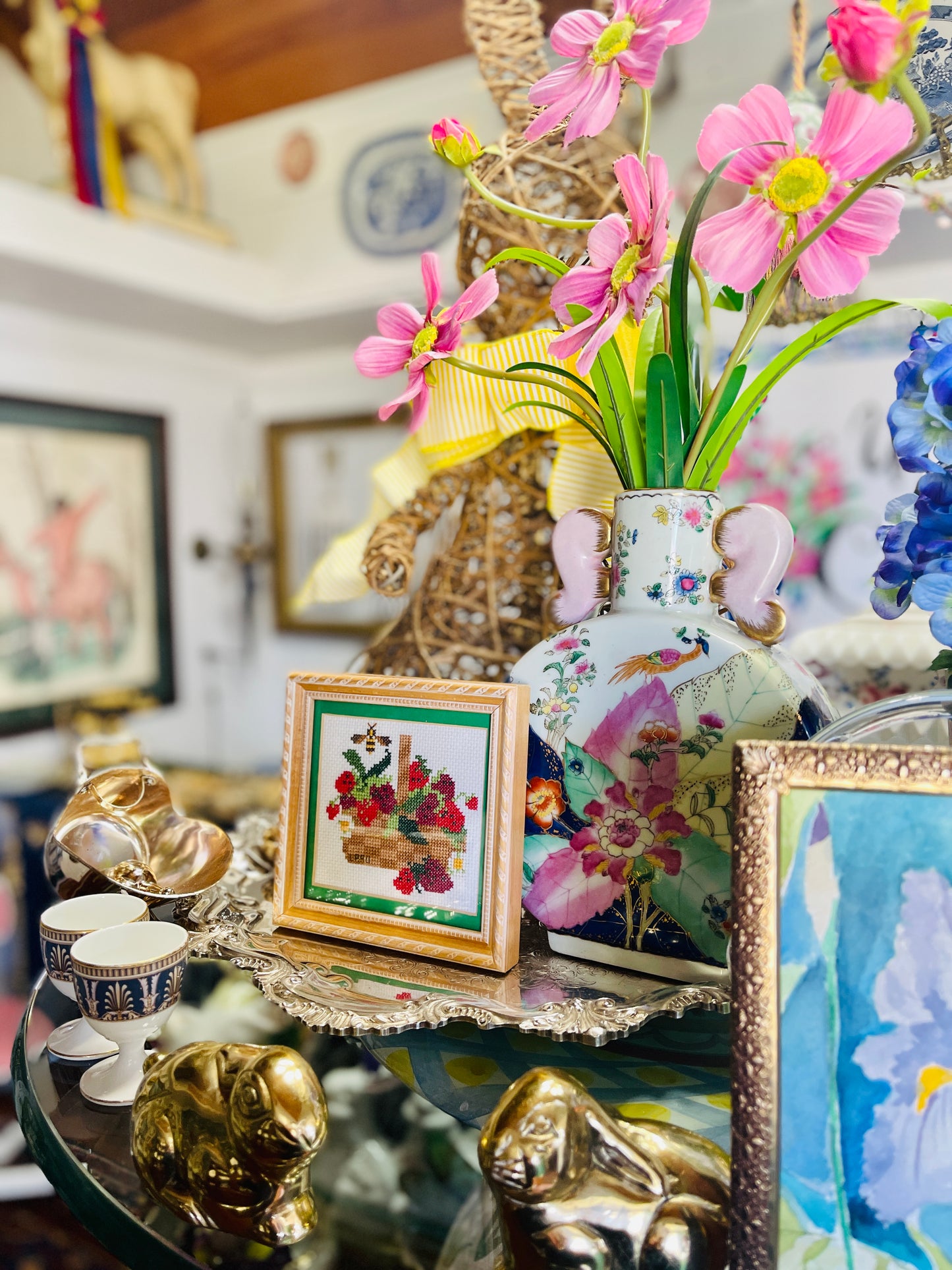 Vintage Strawberry Needlepoint, Professionally Framed