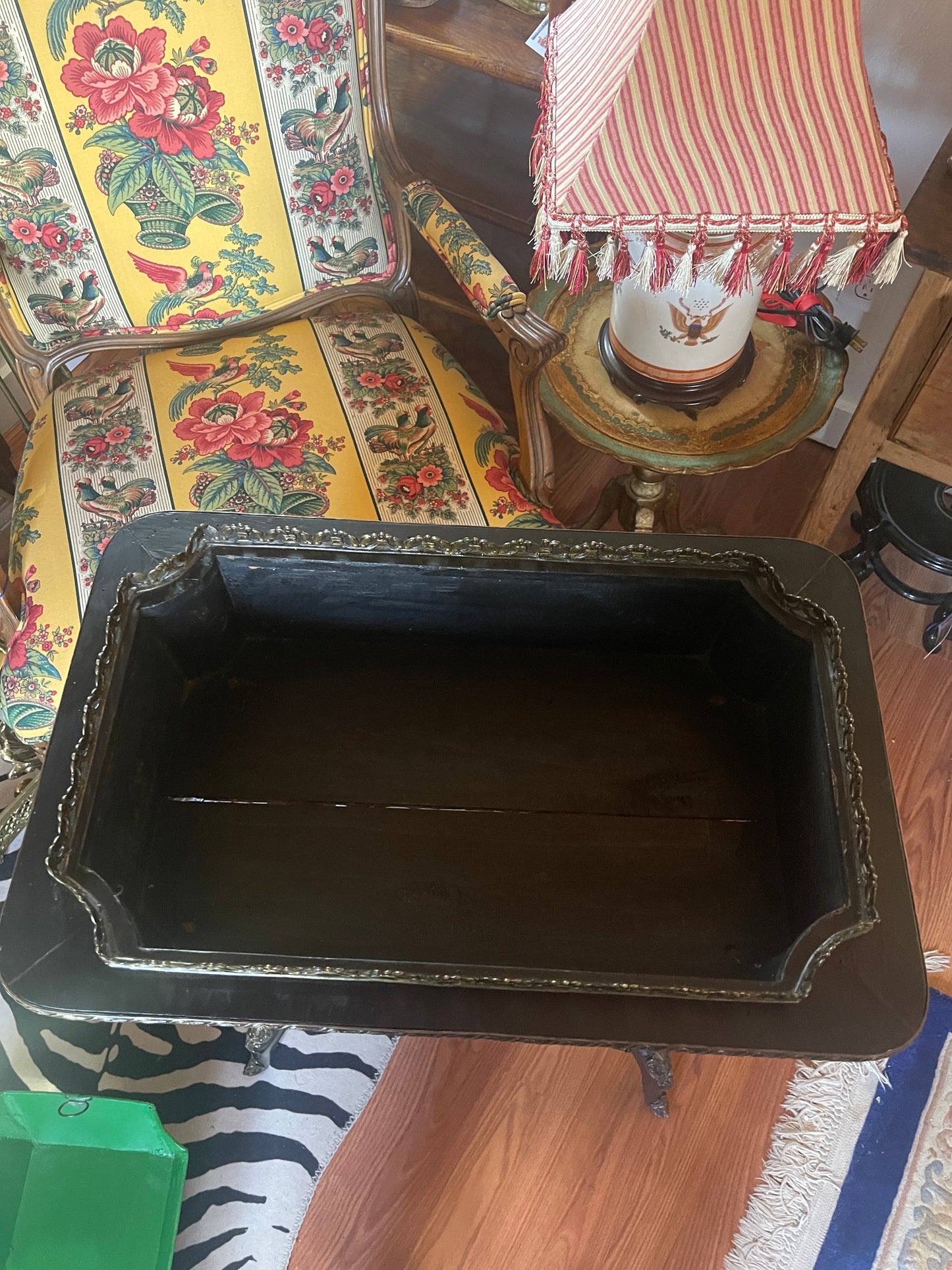 Antique Neoclassical Jardiniere Planter Table with Ormolu Detail and Painted Porcelain, Napoleon III, French Antique, Bronze, Estate Decor