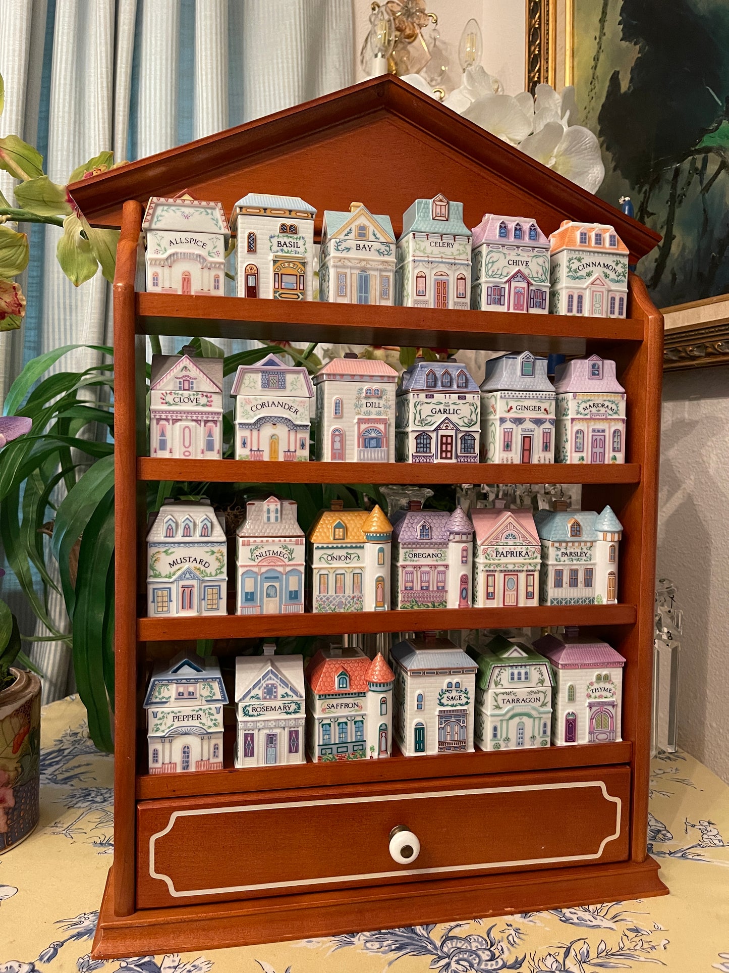 1989 Lenox Spice Village, 24 Houses with the Original Wood Display Shelf, Grandmillennial Decor