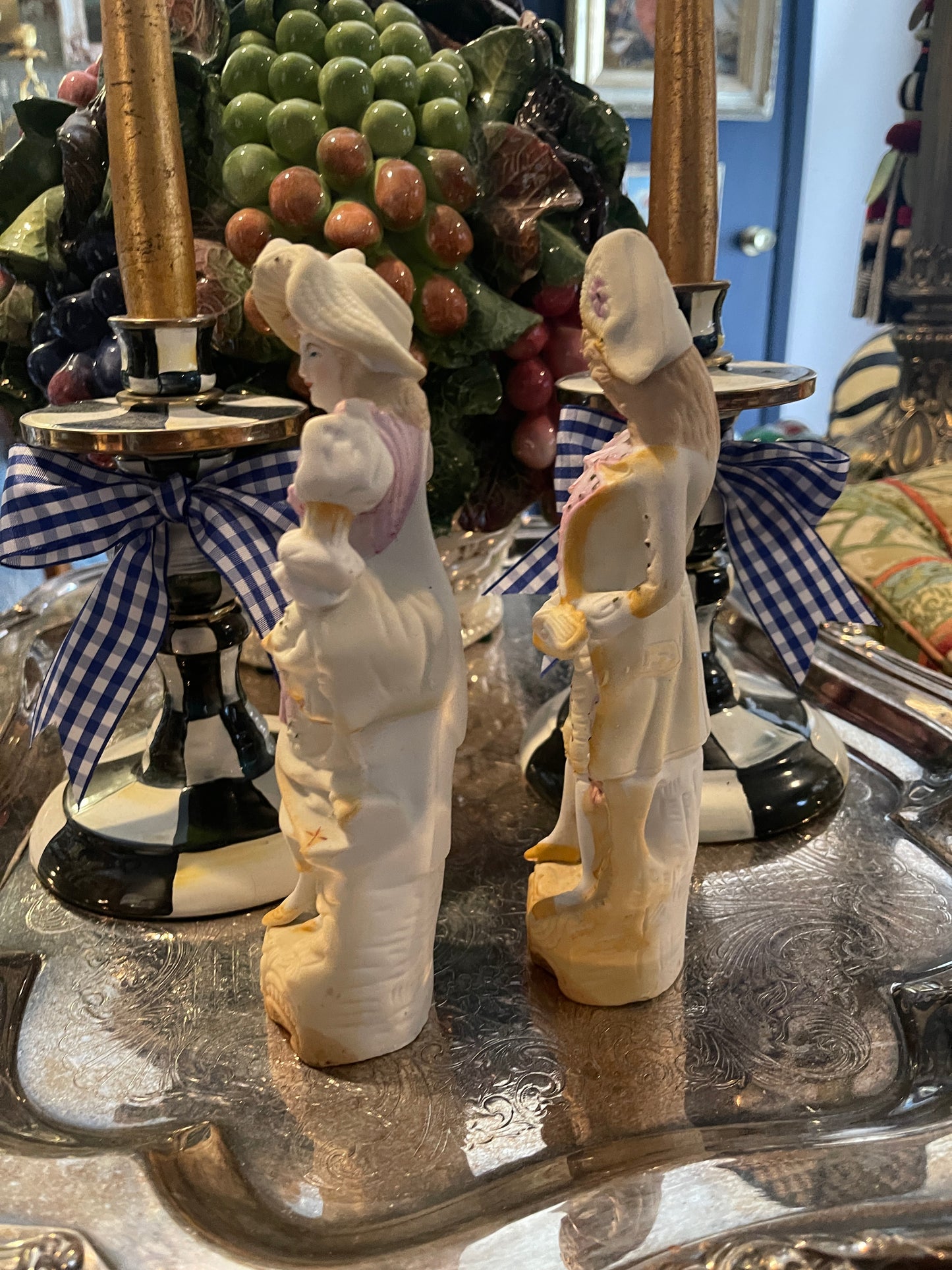 French Figural Pair in Pink and Gold, Made in Japan