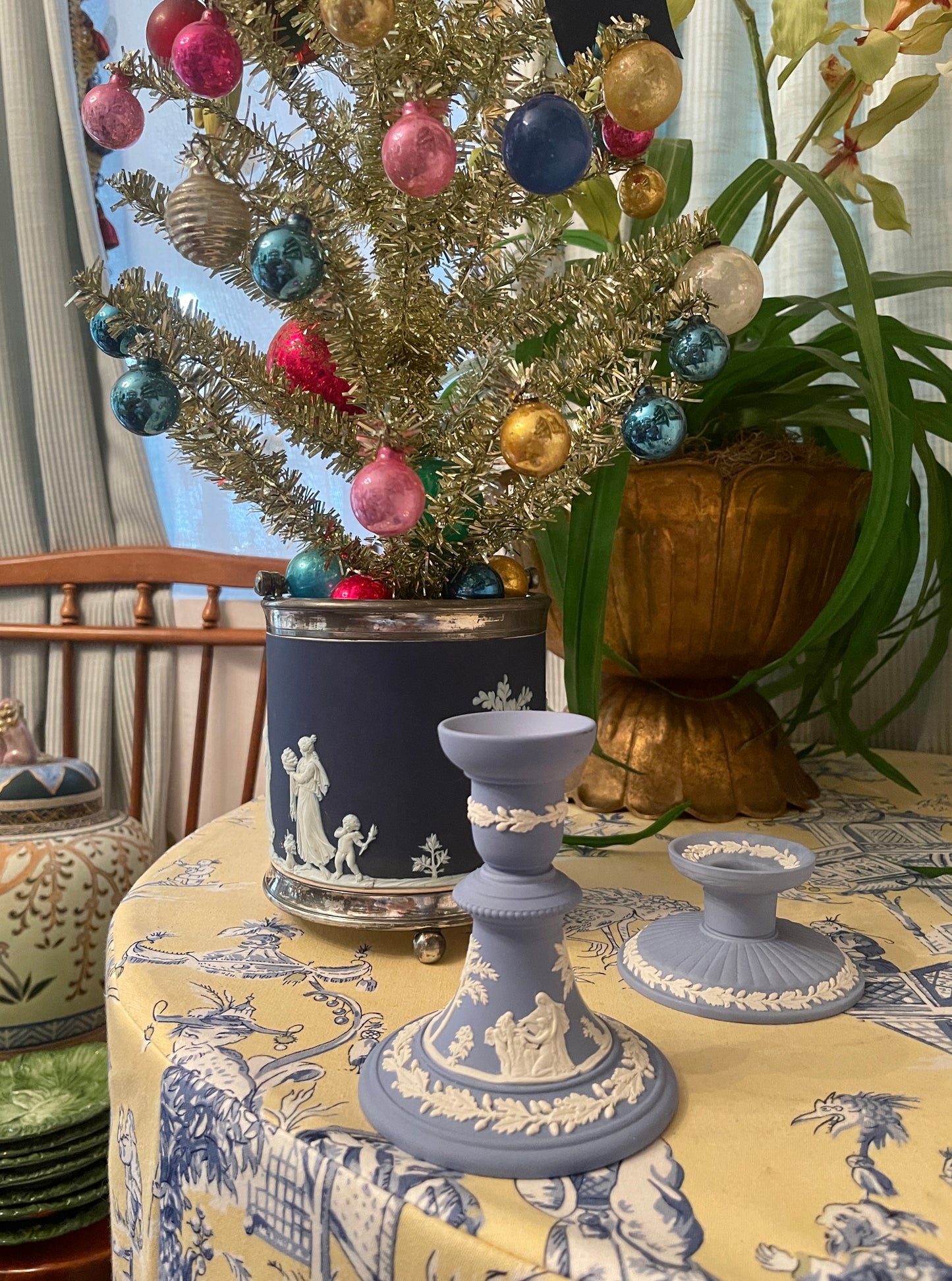 Vintage Wedgwood Candlesticks, Lavender (Blue) and White Jasperware, Signed