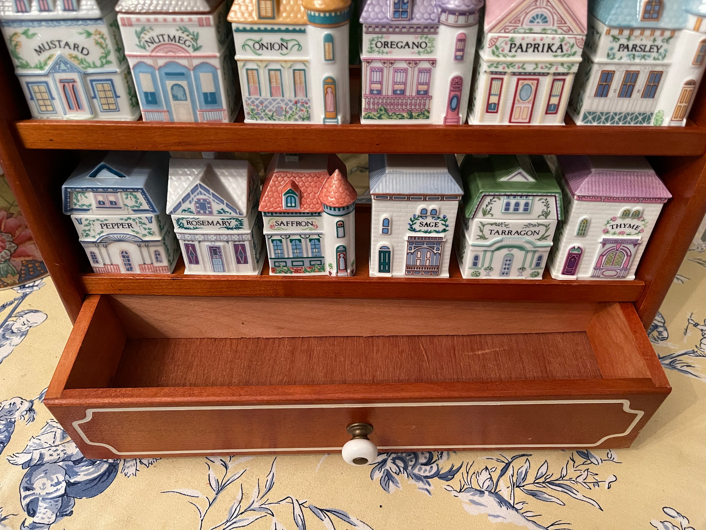 1989 Lenox Spice Village, 24 Houses with the Original Wood Display Shelf, Grandmillennial Decor