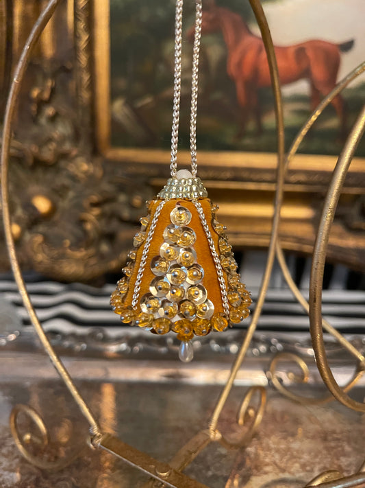 Gold Velvet, Silver, and White Pearl Push Pin Christmas Ornaments, Set of 2