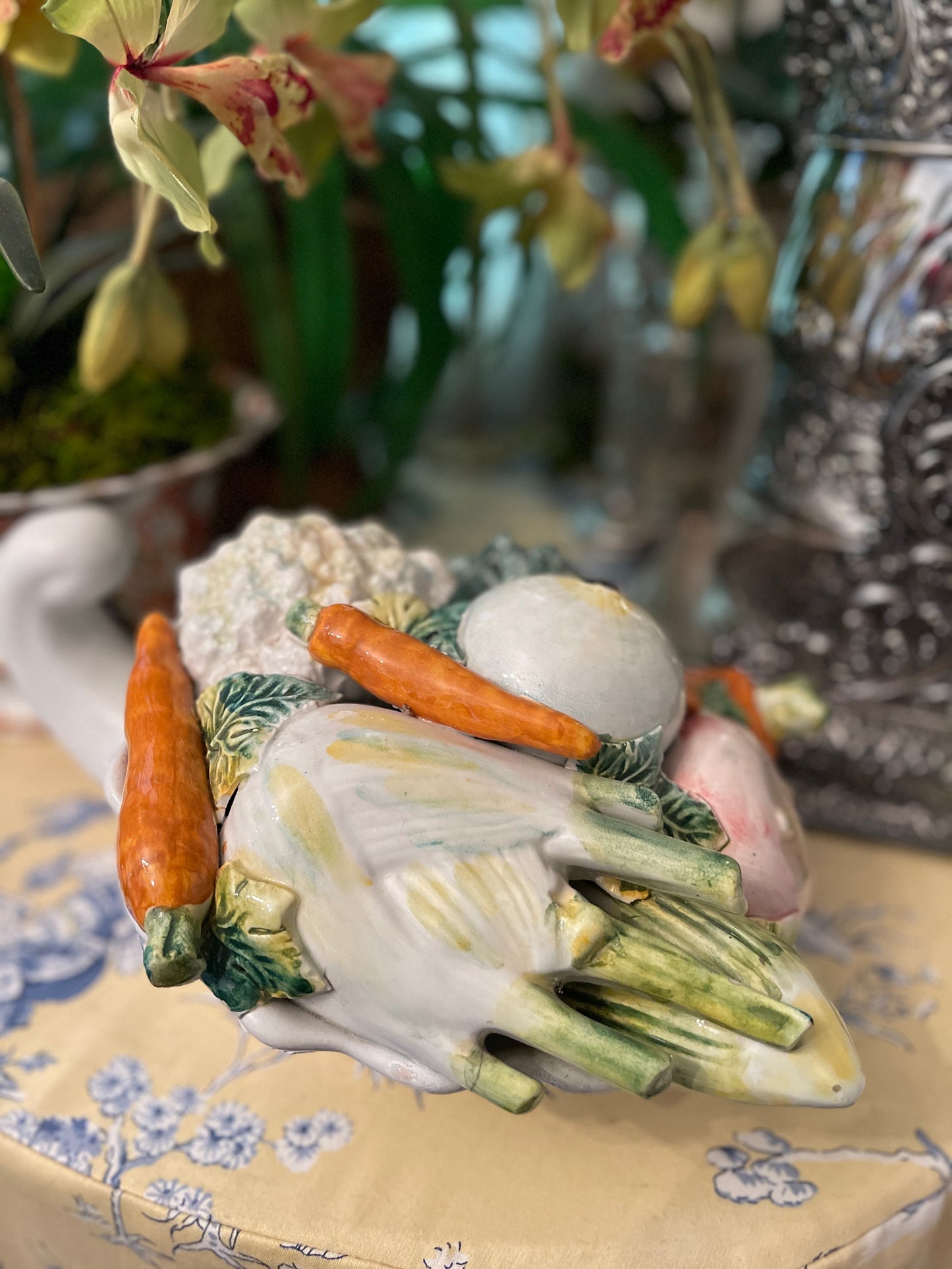 Vintage Italian Cornucopia, Hand Painted Porcelain