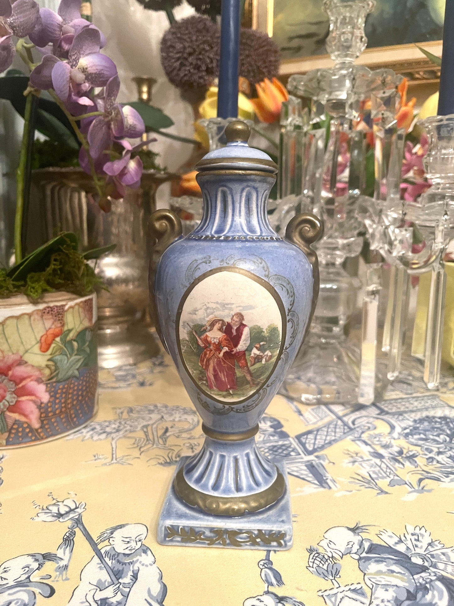 Vintage Hand Painted Lidded Urn, Rococo Style Courtship Urn, FANTASTIC!