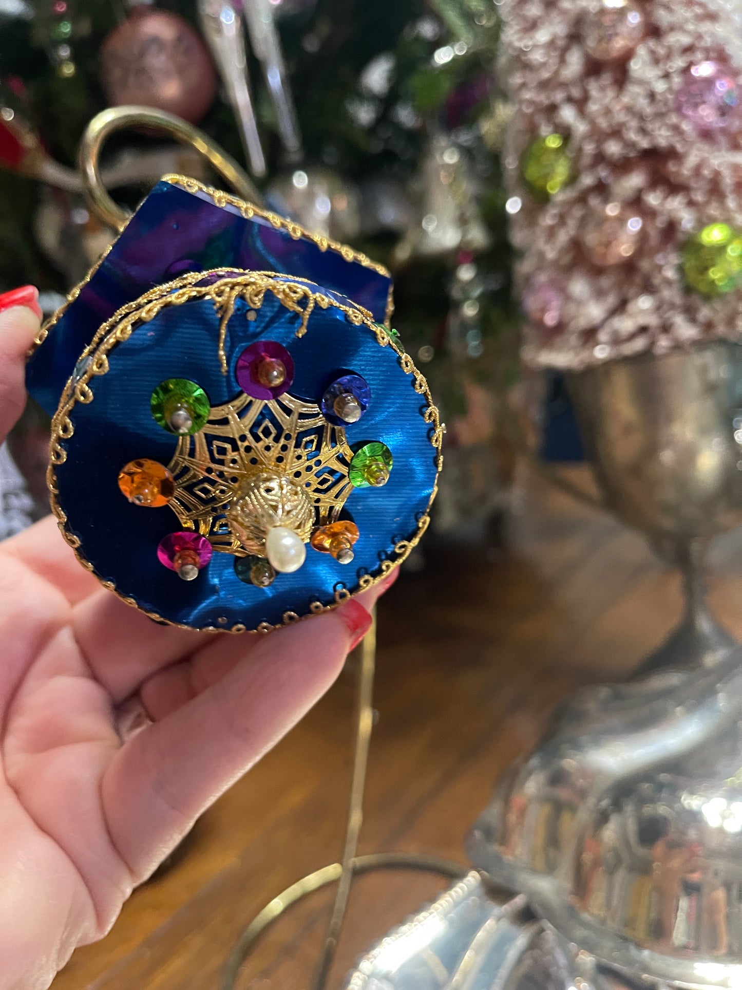 Blue Carousel Push Pin Christmas Ornament