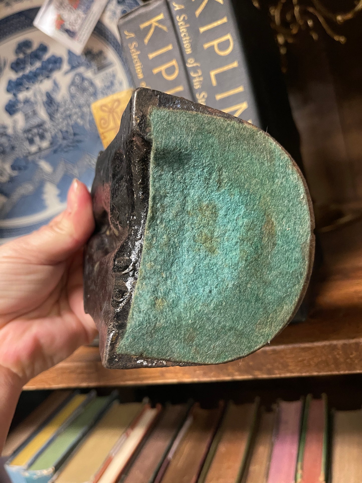 Vintage Art Nouveau Peacock Bookends, Hand Painted Cast Iron