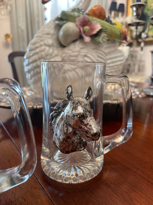 Arthur Court Horse Mugs, Pair, 1987, Vintage Bar Ware