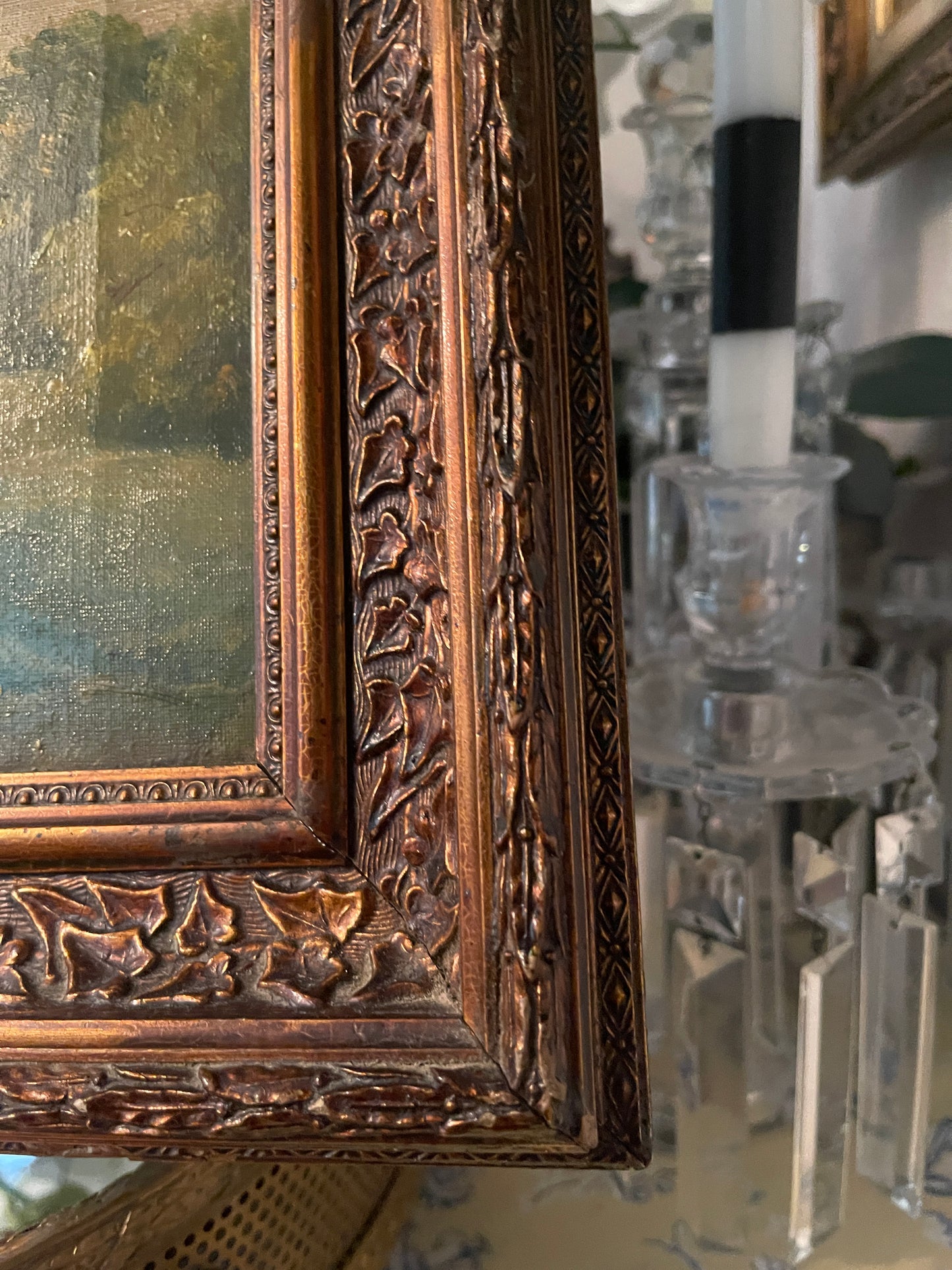 19th Century French Pastoral Oil Painting of Sheep Grazing — Antique Landscape with Varnished Finish