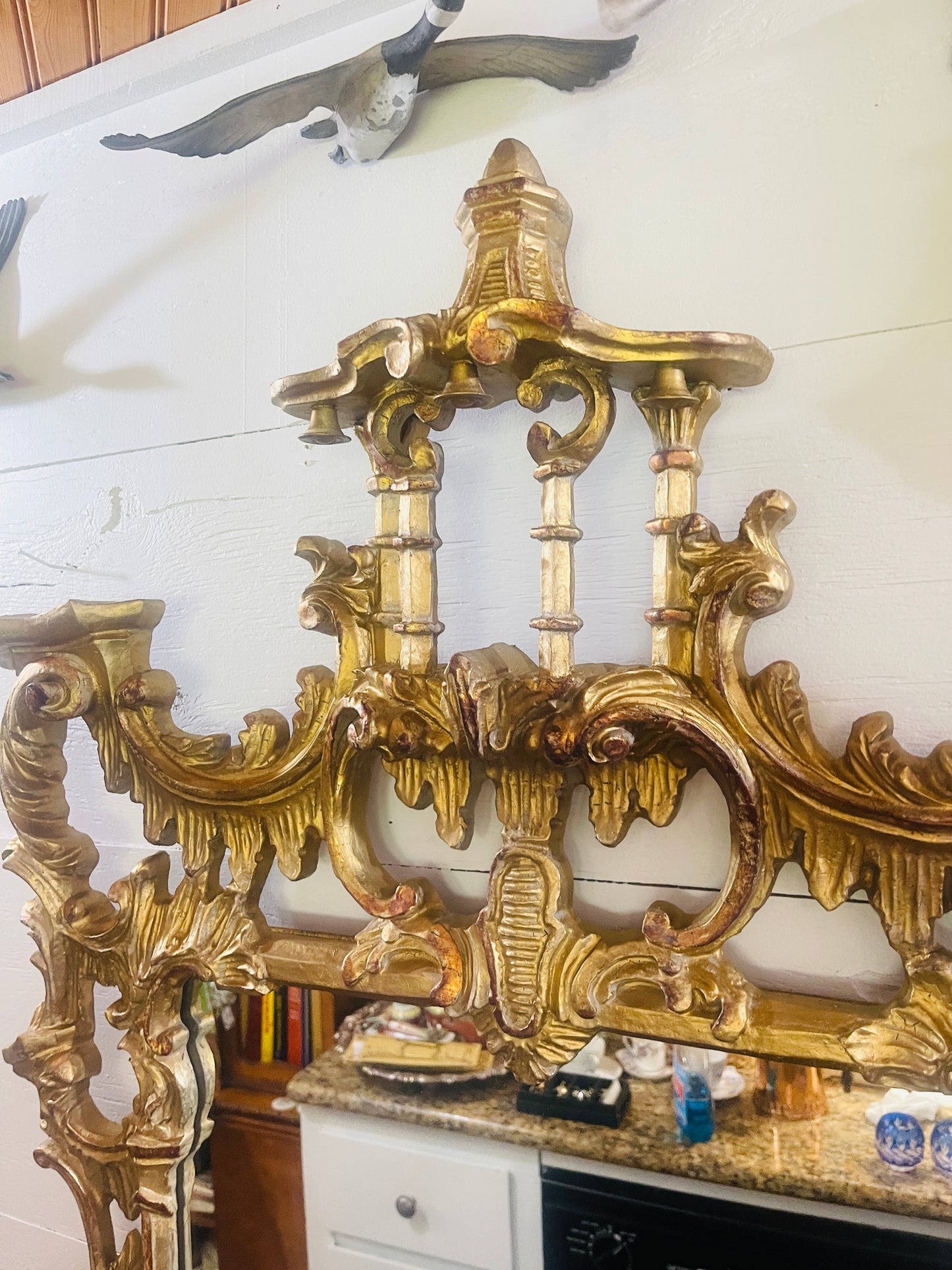 Vintage Chinese Chippendale Style Pagoda Mirror, Chinoiserie Rocoo Revival Style – Ornate Gilt Molded Frame *PICK UP ONLY*