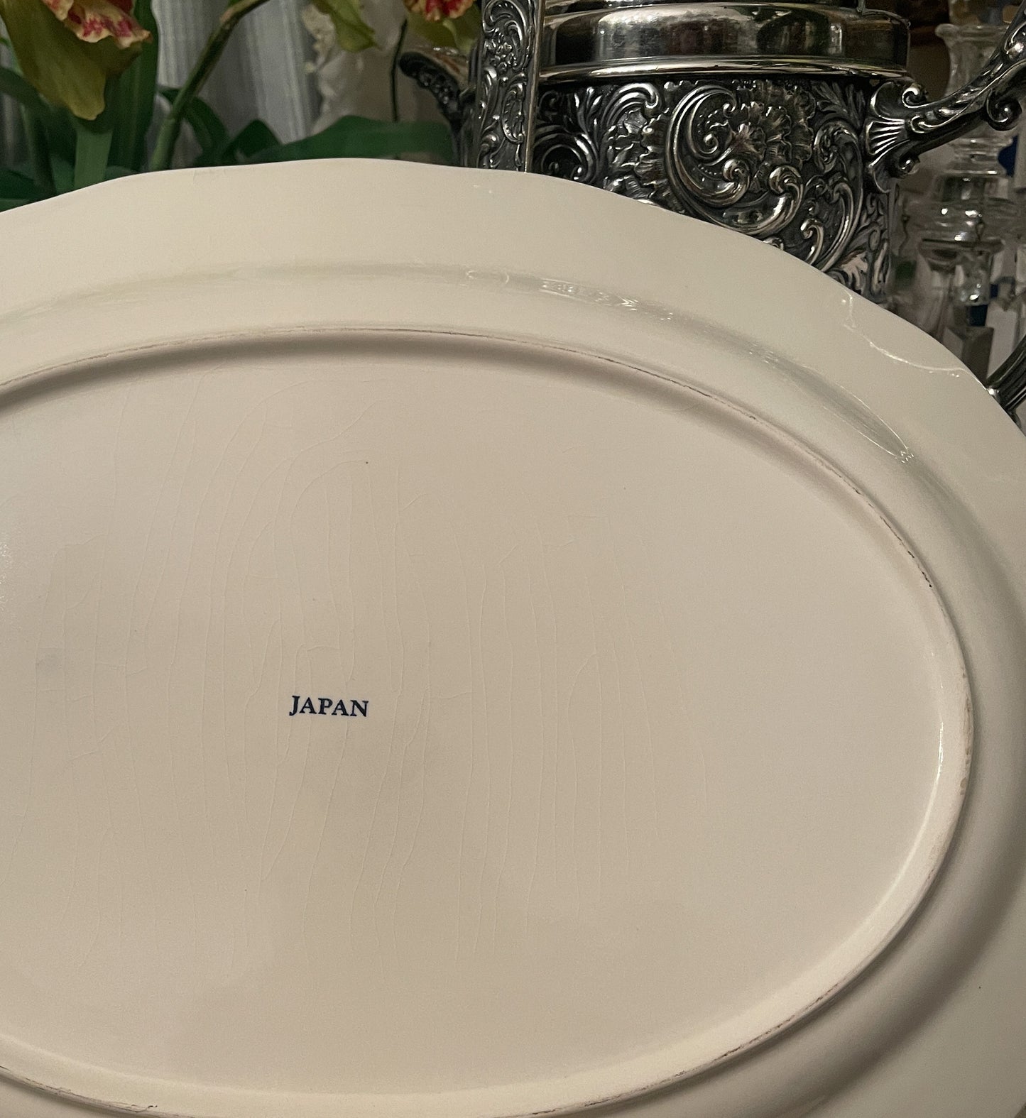 Vintage Blue and White Turkey Platter, Made in Japan, Large