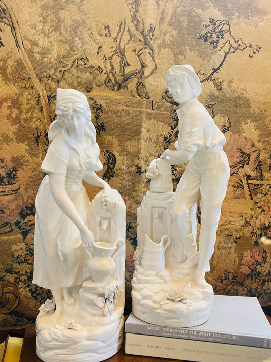 Italian Porcelain Blanc de Chin Pastoral Statuettes, Pair