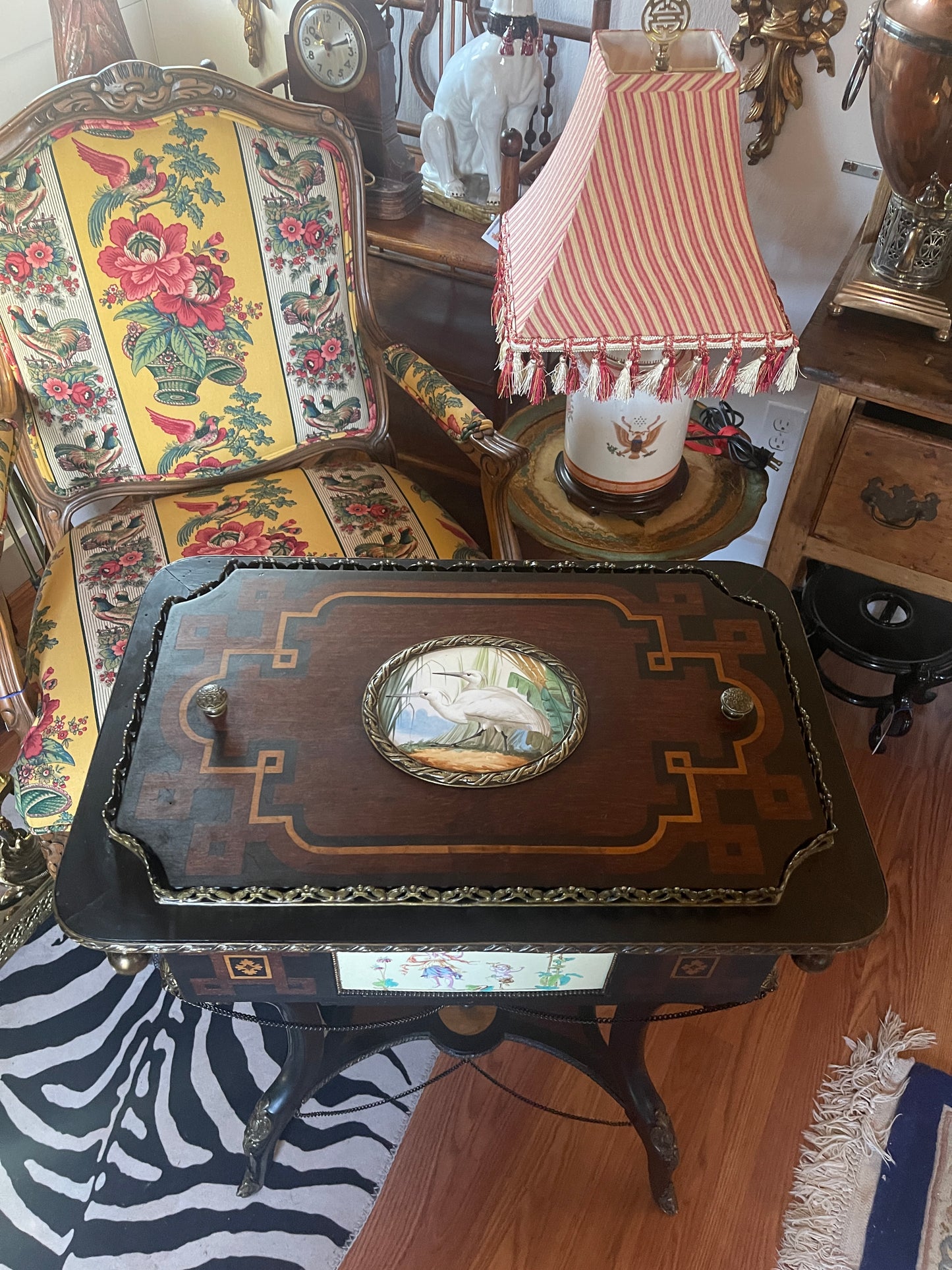 Antique Neoclassical Jardiniere Planter Table with Ormolu Detail and Painted Porcelain, Napoleon III, French Antique, Bronze, Estate Decor