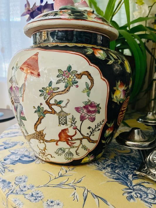 Black Chinoiserie Ginger Jar