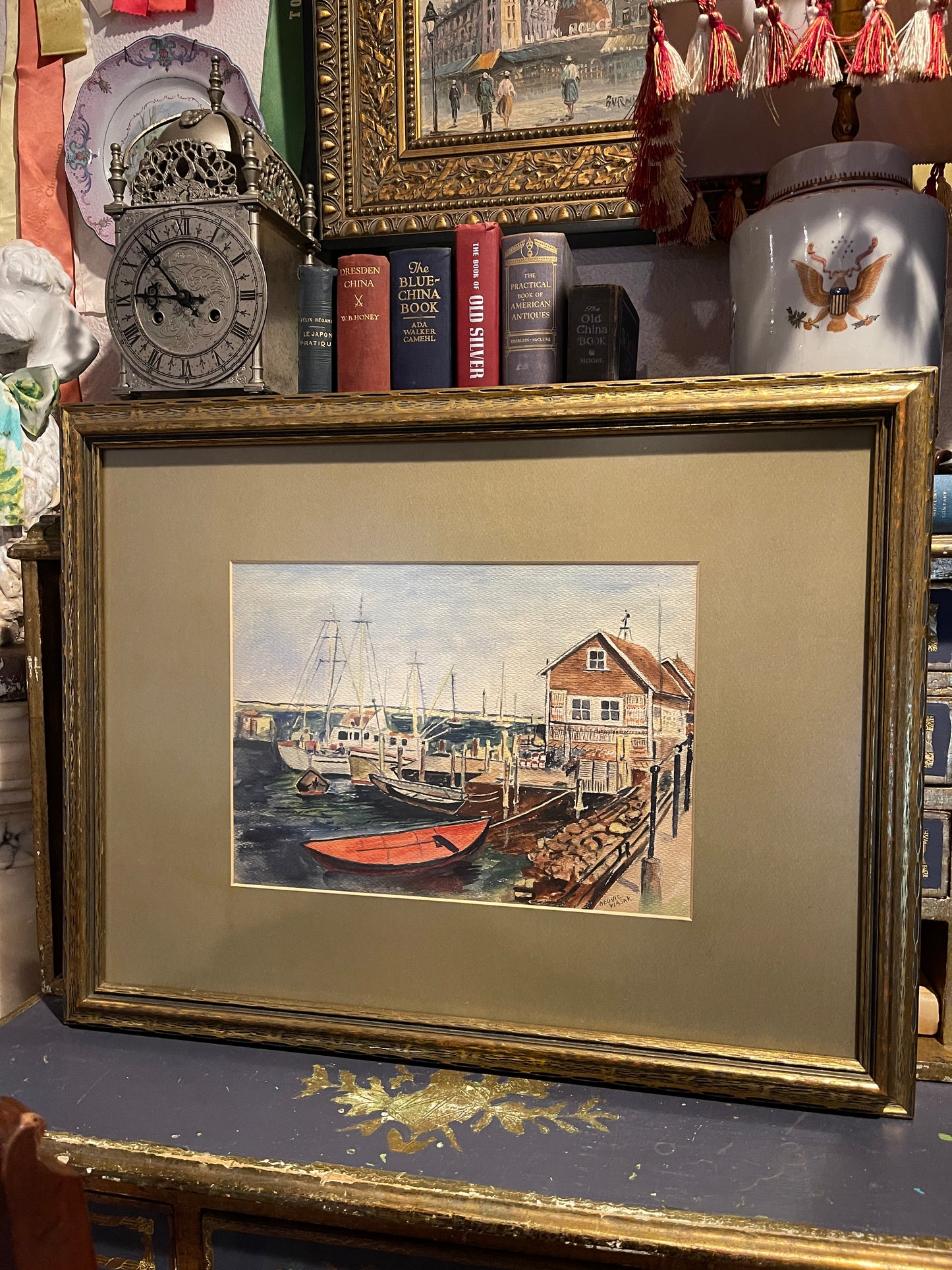 Vintage Waterscape Watercolor by Hedvic Vlasak, Estate Art