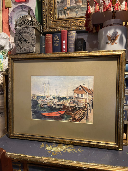 Vintage Waterscape Watercolor by Hedvic Vlasak, Estate Art