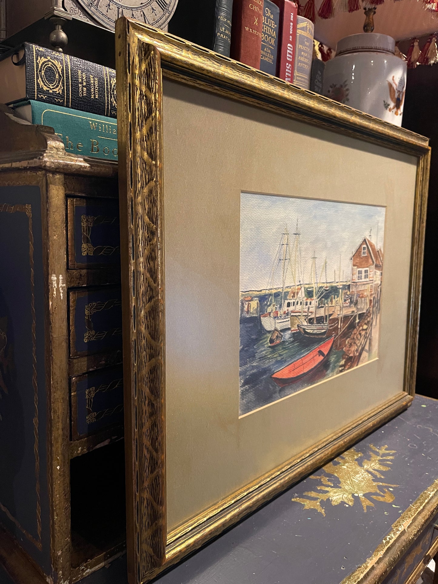 Vintage Waterscape Watercolor by Hedvic Vlasak, Estate Art