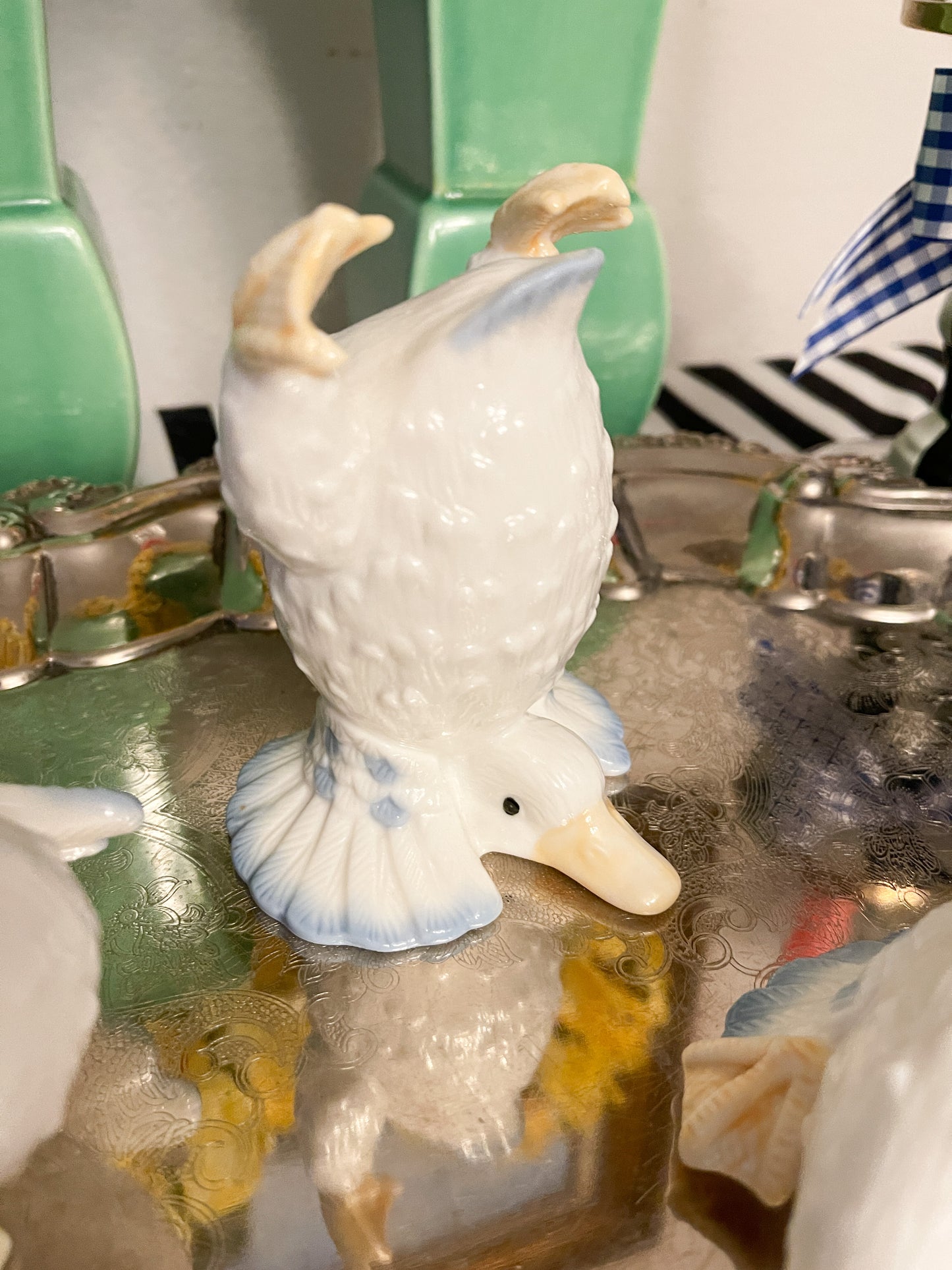 Set of Three Blue and White Ducks