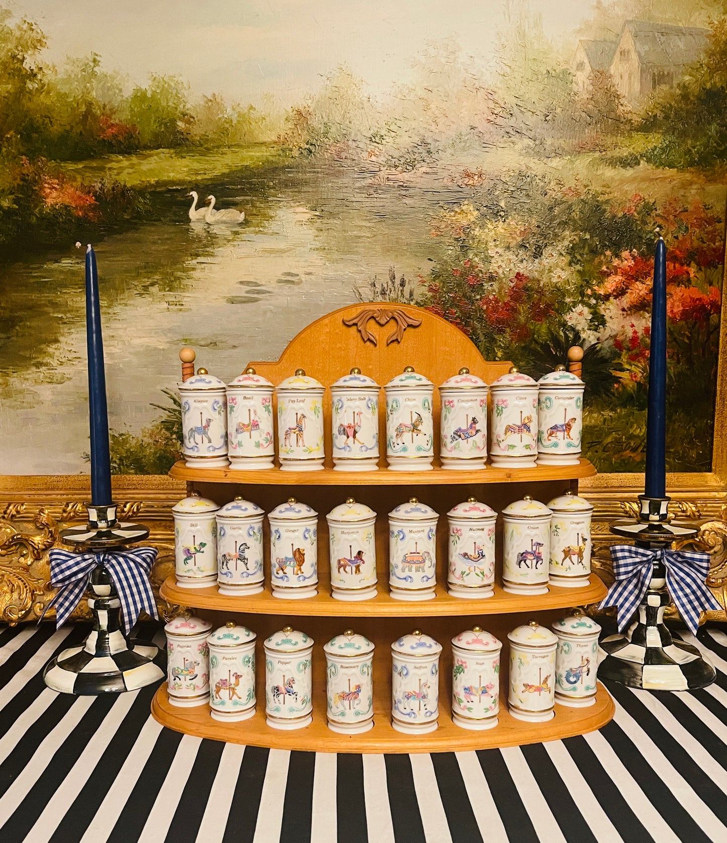 1993 Lenox Carousel Spice Collection, 24 Lenox Spice Jars with Original Rack