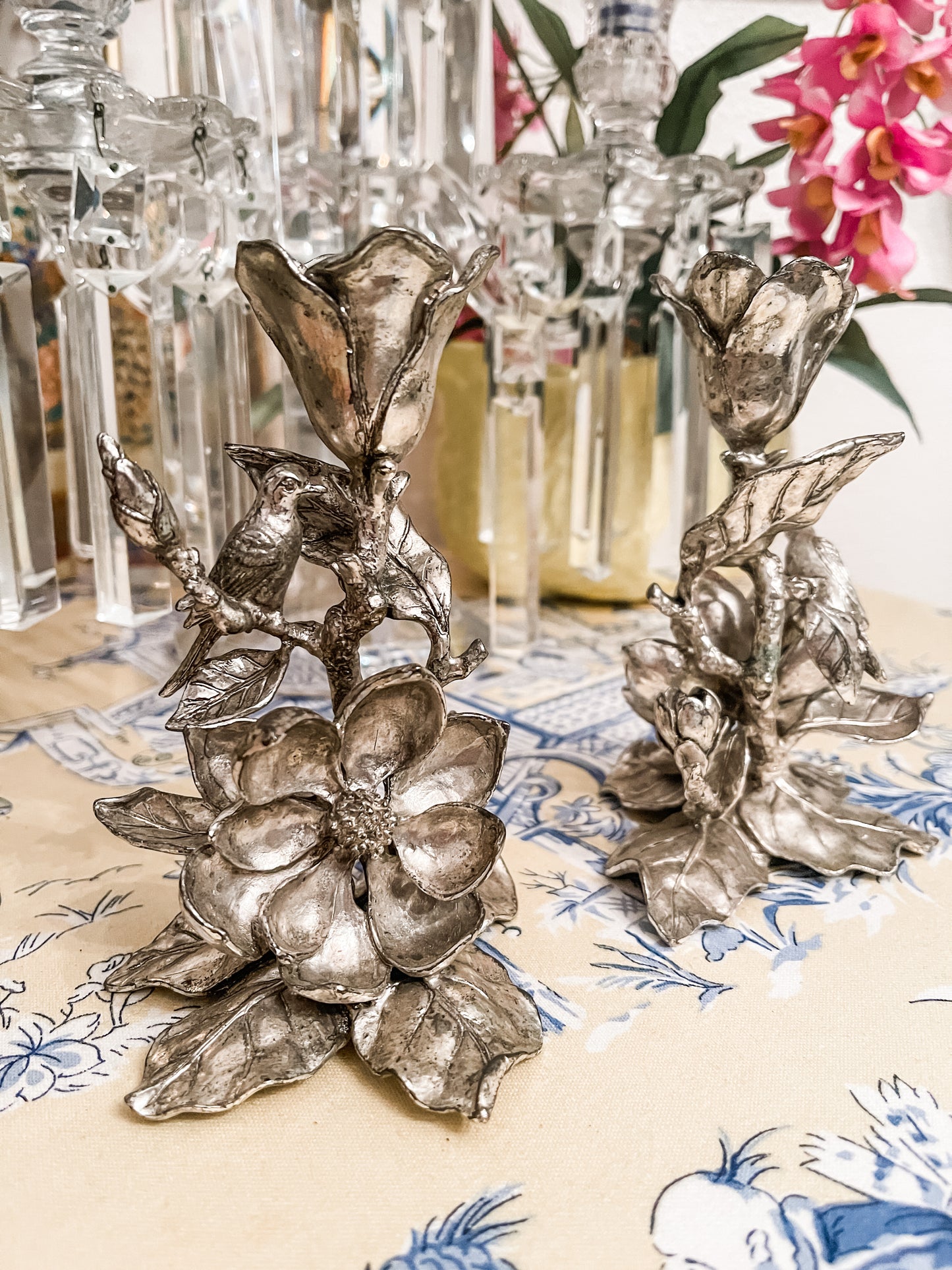 Arthur Court Magnolia Blooms and Birds Candlesticks