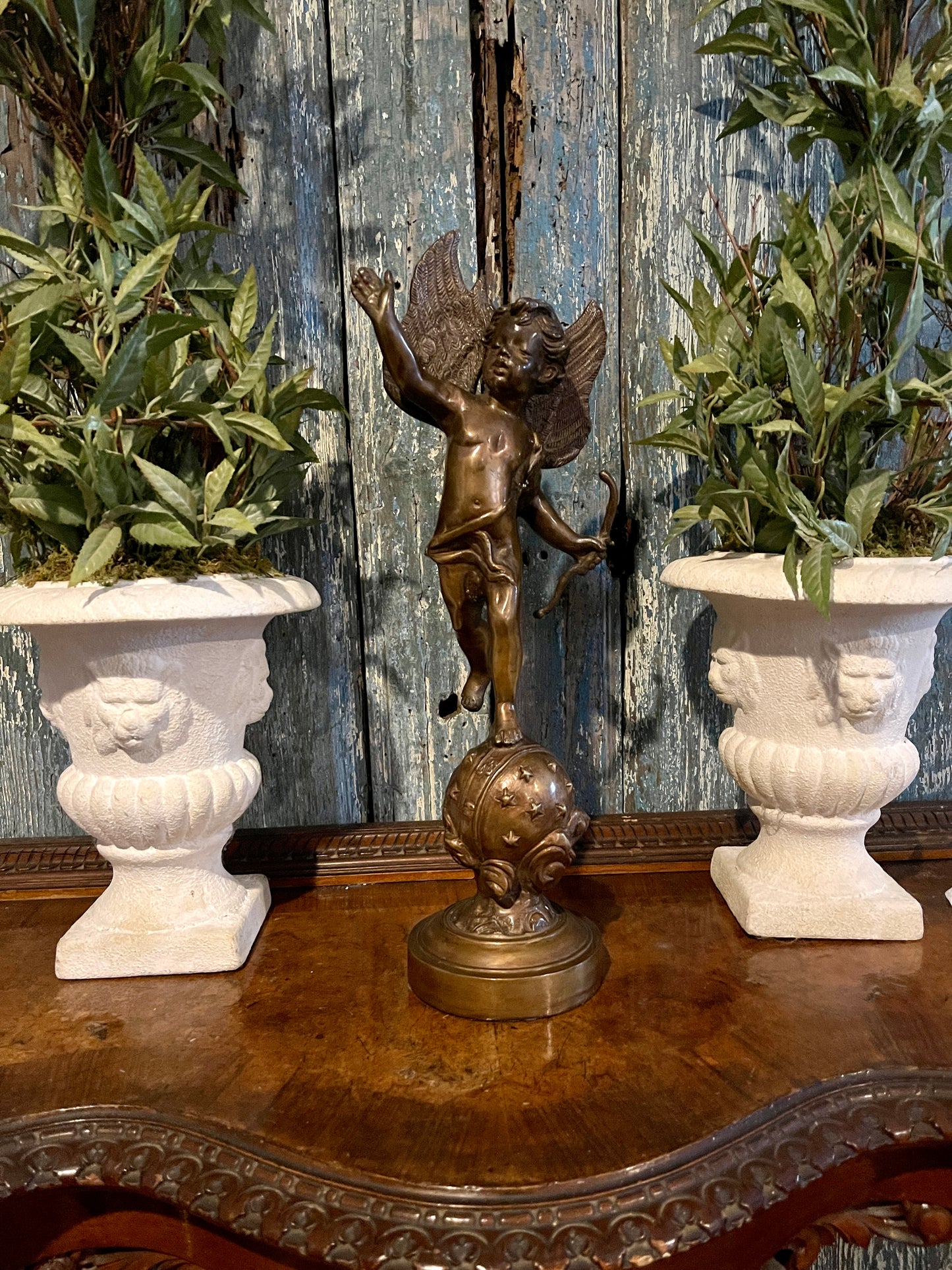 Vintage Bronze Winged Cherub Statuette