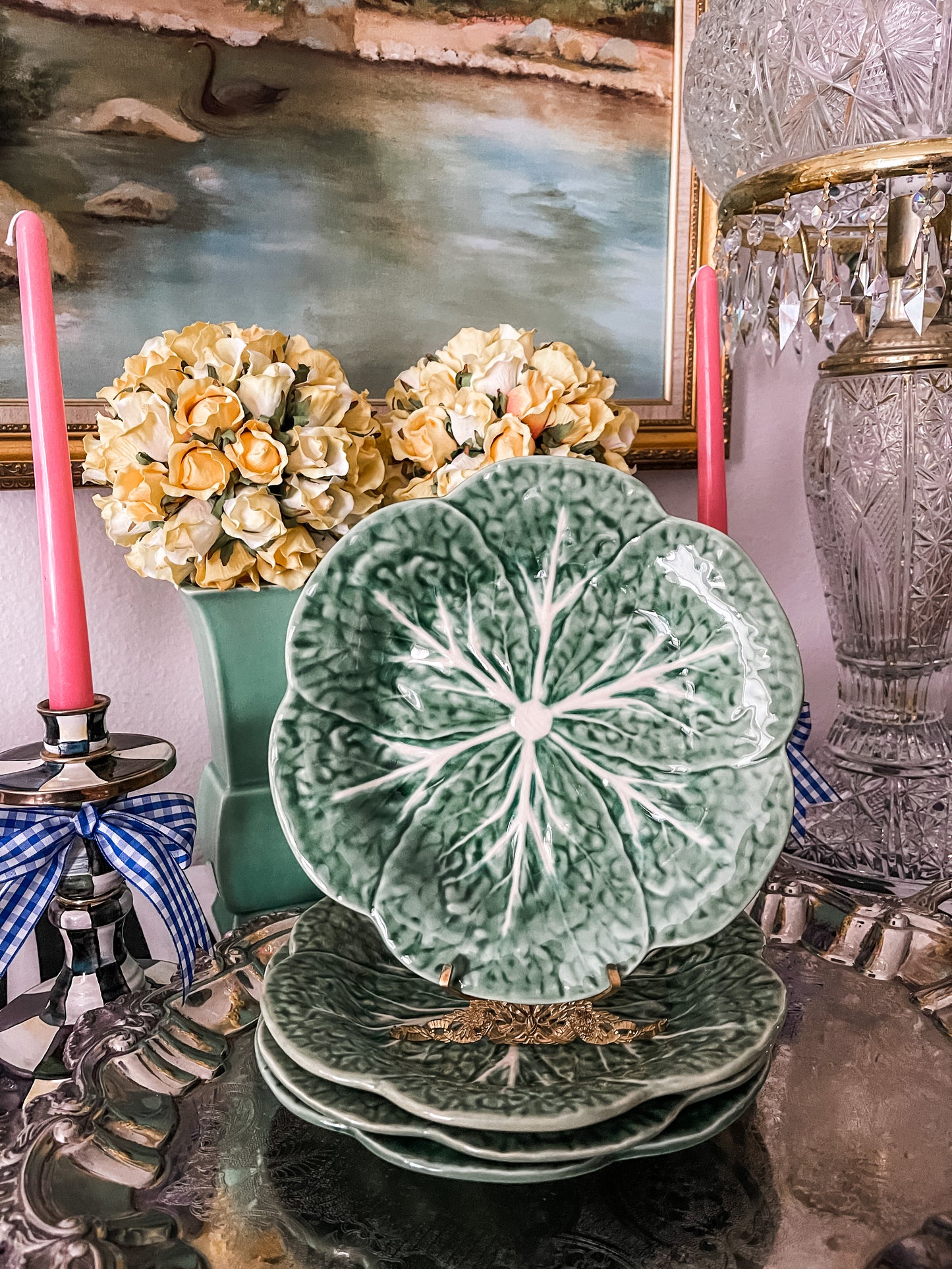 Bordallo Pinheiro Green Cabbage 9.25” Luncheon Plate, Sold in a set of 2