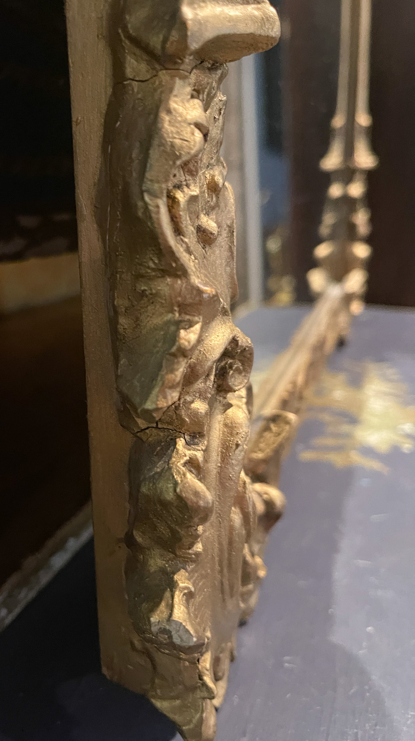 Antique Chinoiserie Hand Carved Gilt Wood Pagoda Rococo Mirror with Birds
