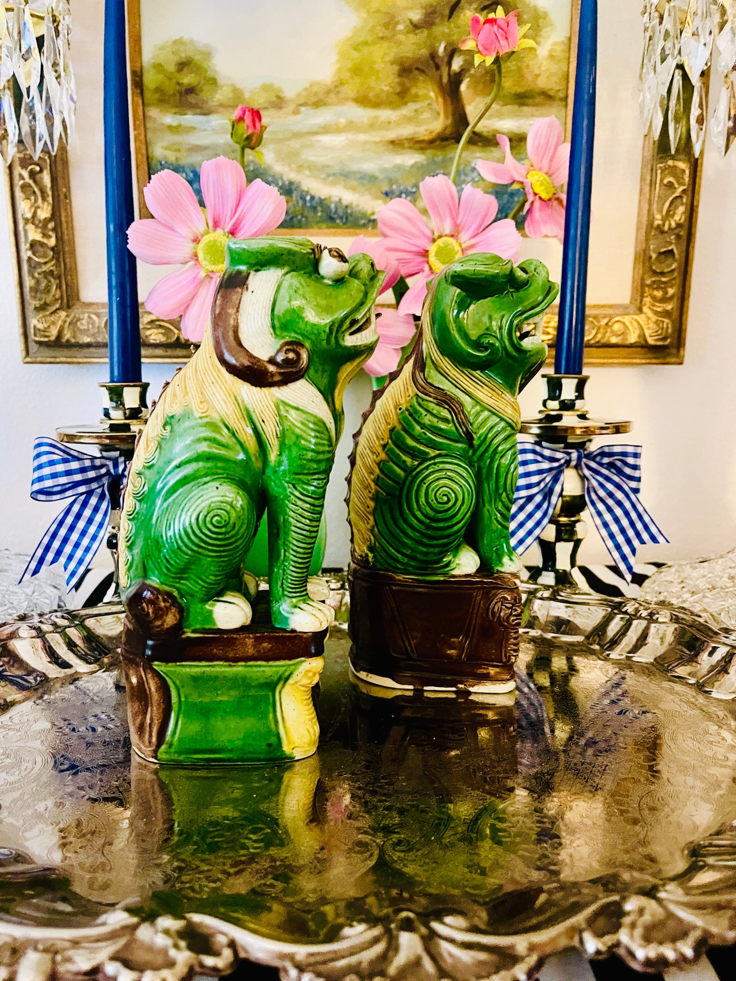 Vintage Foo Dogs, Glazed Chinese Porcelain, OLD