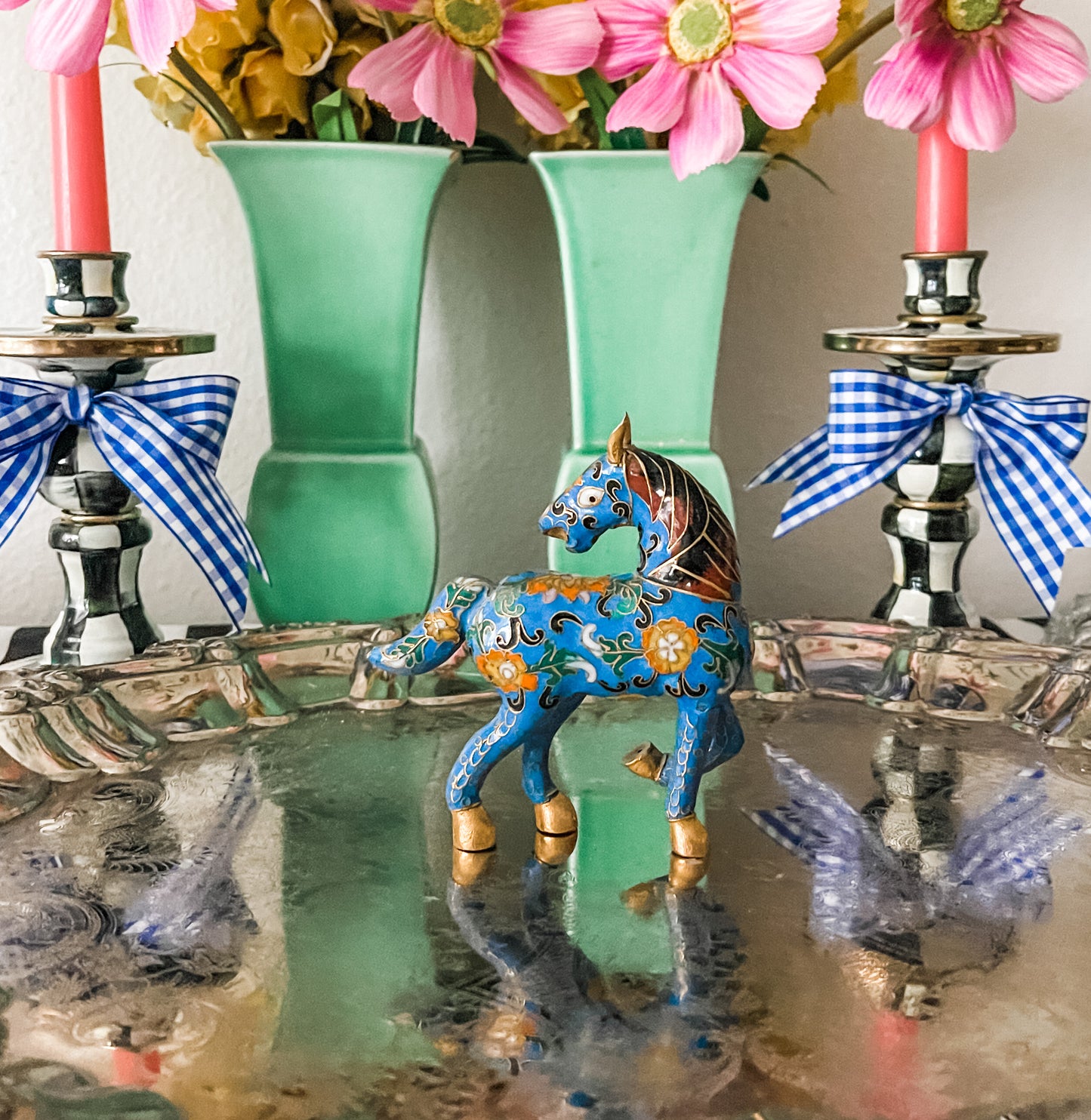 Cloisonné Horse, Blue Polychrome Metal Cloisonné Horse, Vintage