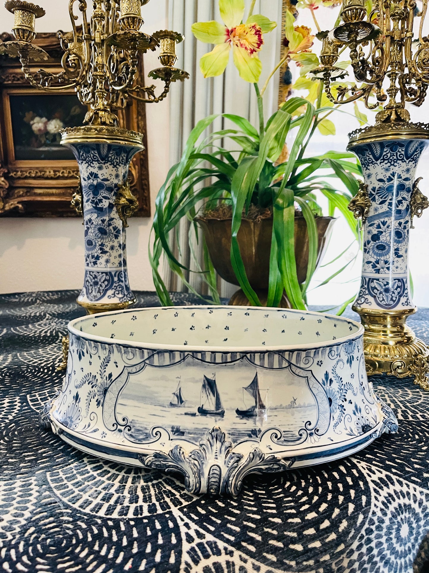 Vintage Blue and White Royal Bonn Delft Jardiniere, Blue and White