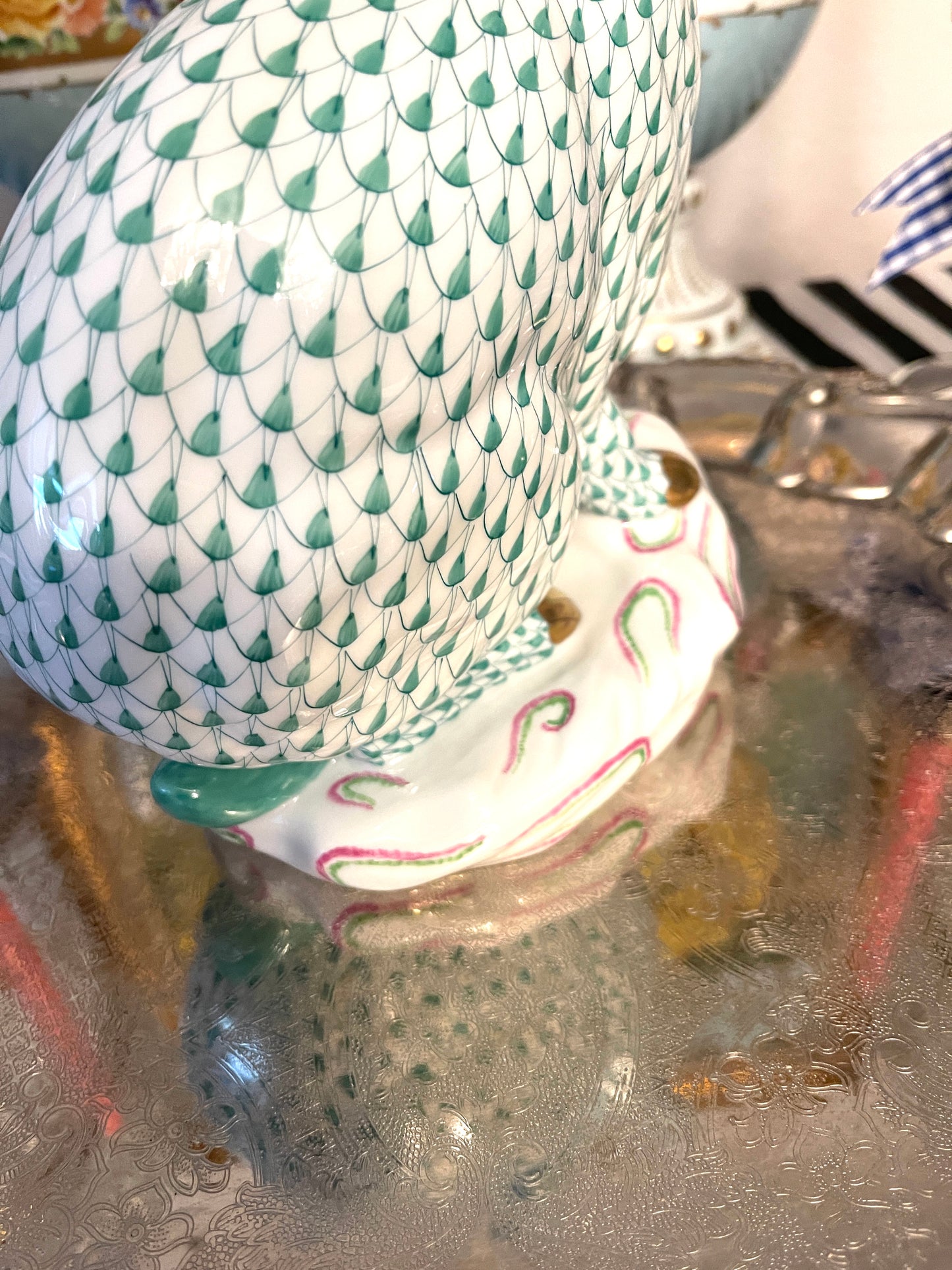 LARGE 11.75” Herend Rabbit, Hand Painted Porcelain with 22kt Gold Detail
