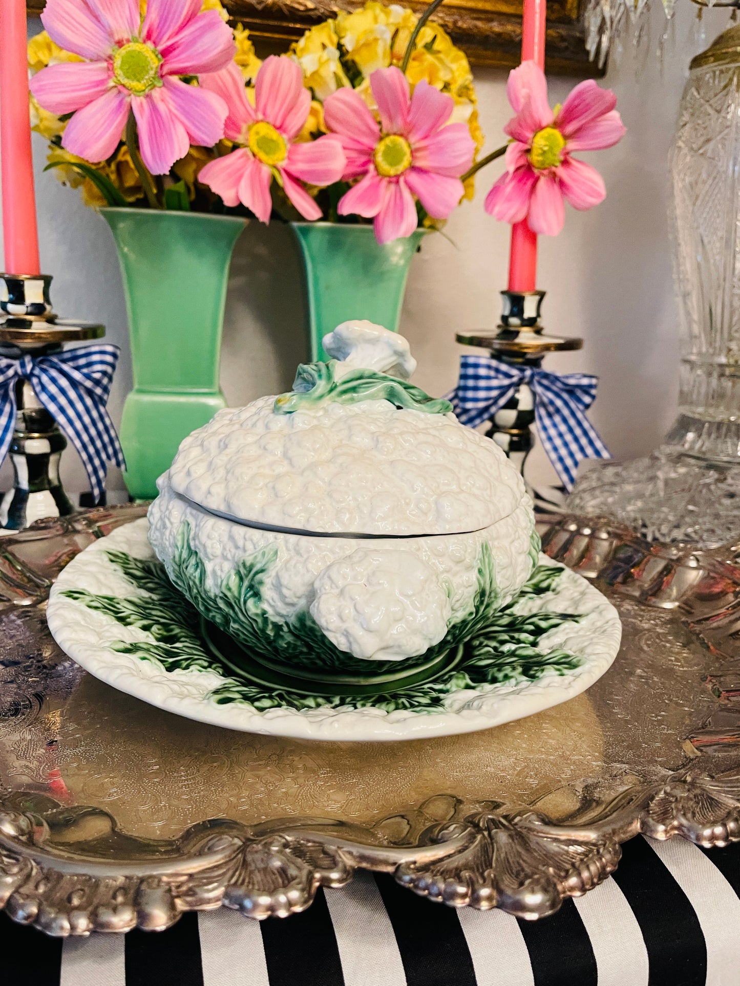 Vintage Bordallo Pinheiro Cauliflower Tureen with Underplate