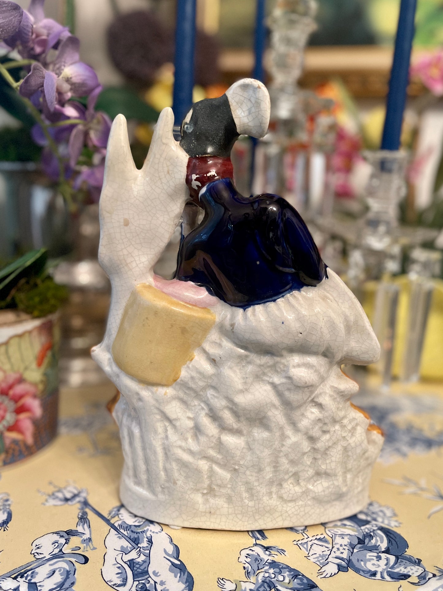 Sleeping Scotsman Staffordshire Statuette, Hand Painted, Vibrant Colors, Military Shelf Decor