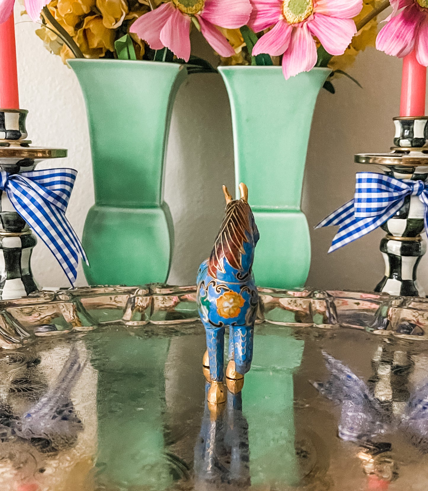 Cloisonné Horse, Blue Polychrome Metal Cloisonné Horse, Vintage
