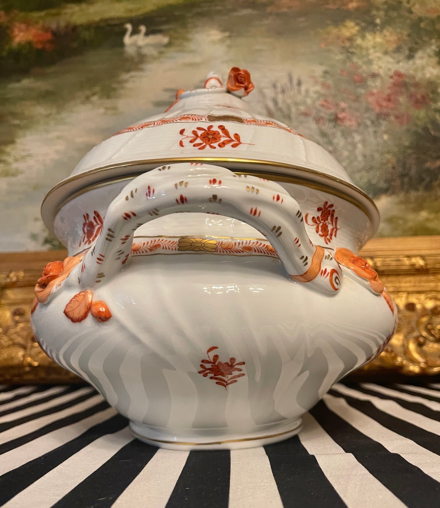 Large Herend Chinese Bouquet Tureen with Branch Handles