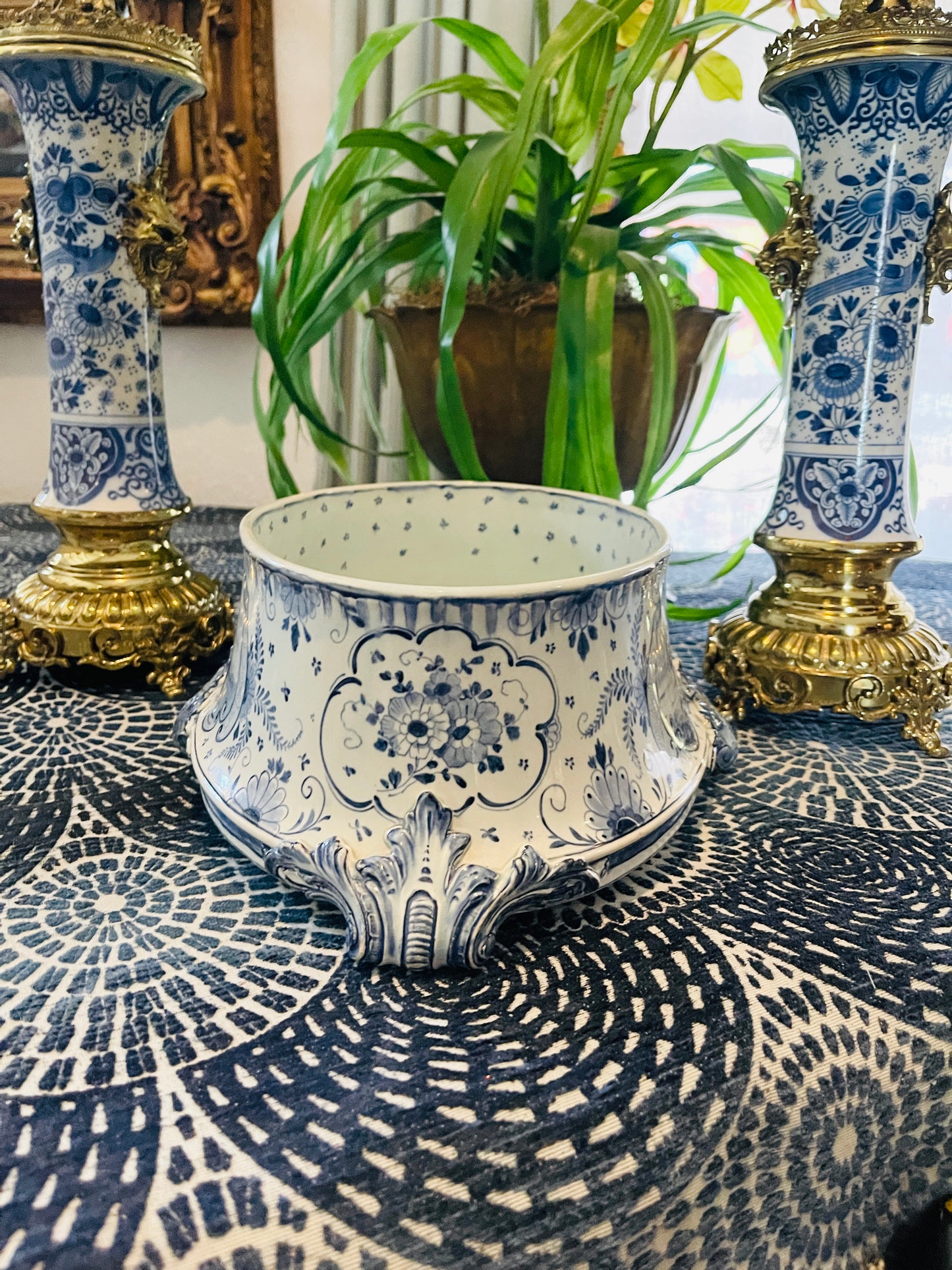 Vintage Blue and White Royal Bonn Delft Jardiniere, Blue and White