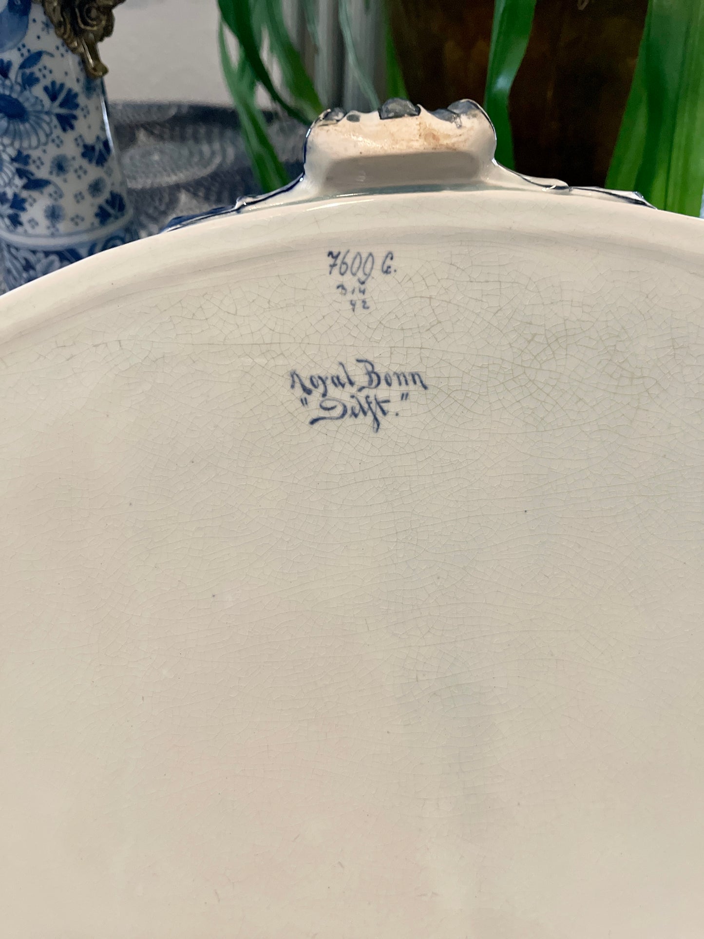 Vintage Blue and White Royal Bonn Delft Jardiniere, Blue and White