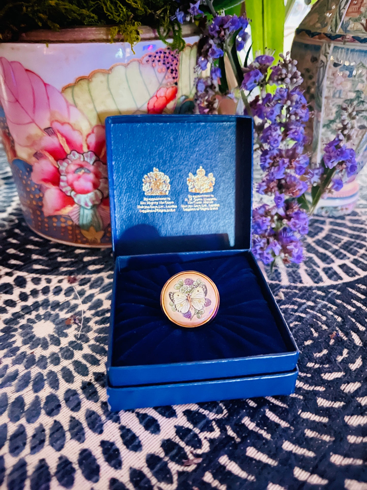 Halcyon Days MINI Enamel Box with Butterflies and Blooms, Made in England, Original Box