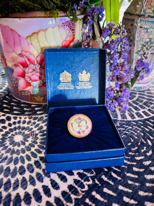 Halcyon Days MINI Enamel Box with Butterflies and Blooms, Made in England, Original Box