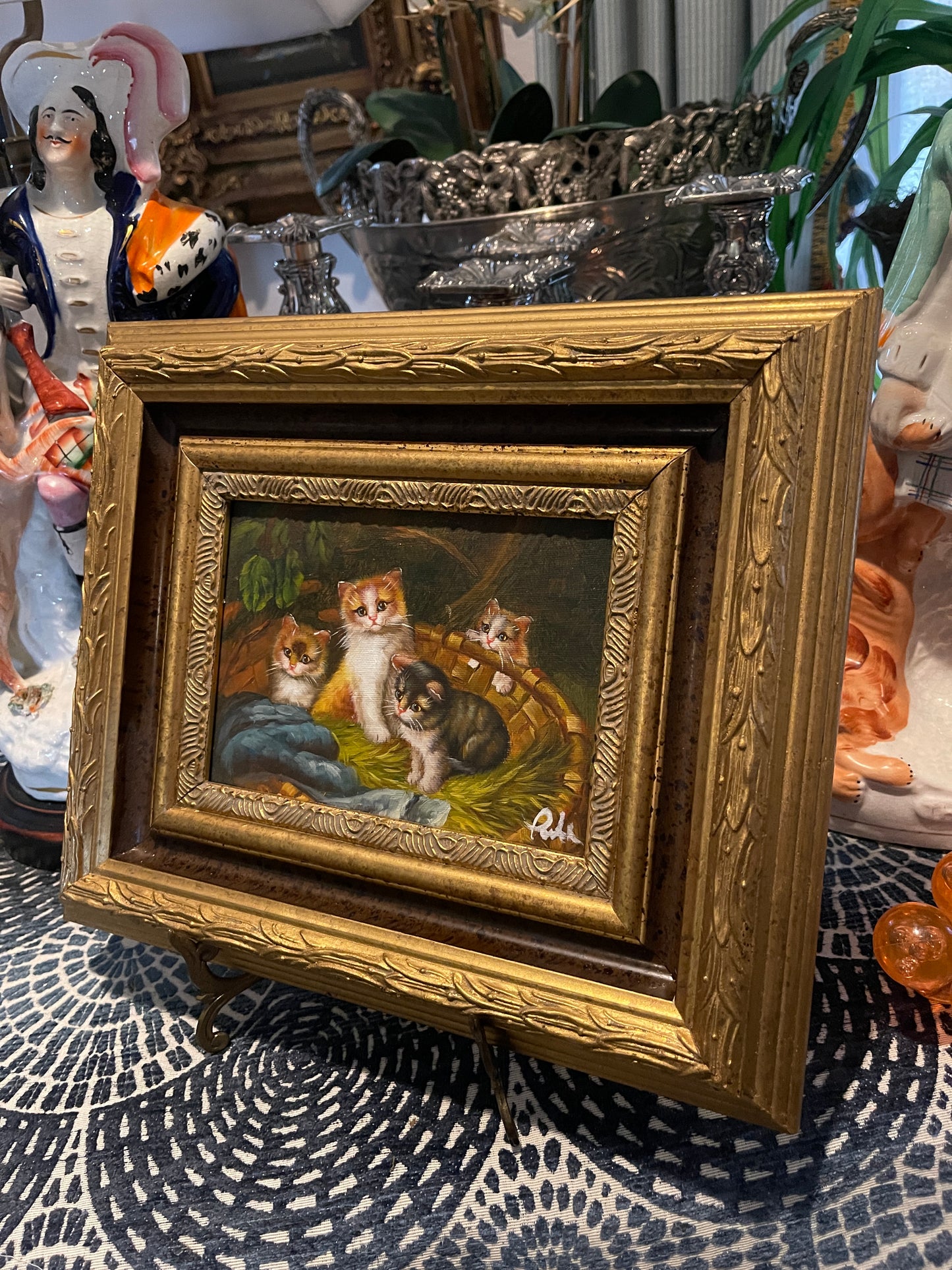 Kittens in a Basket Oil Painting, Vintage Oil on Board, Vintage Art