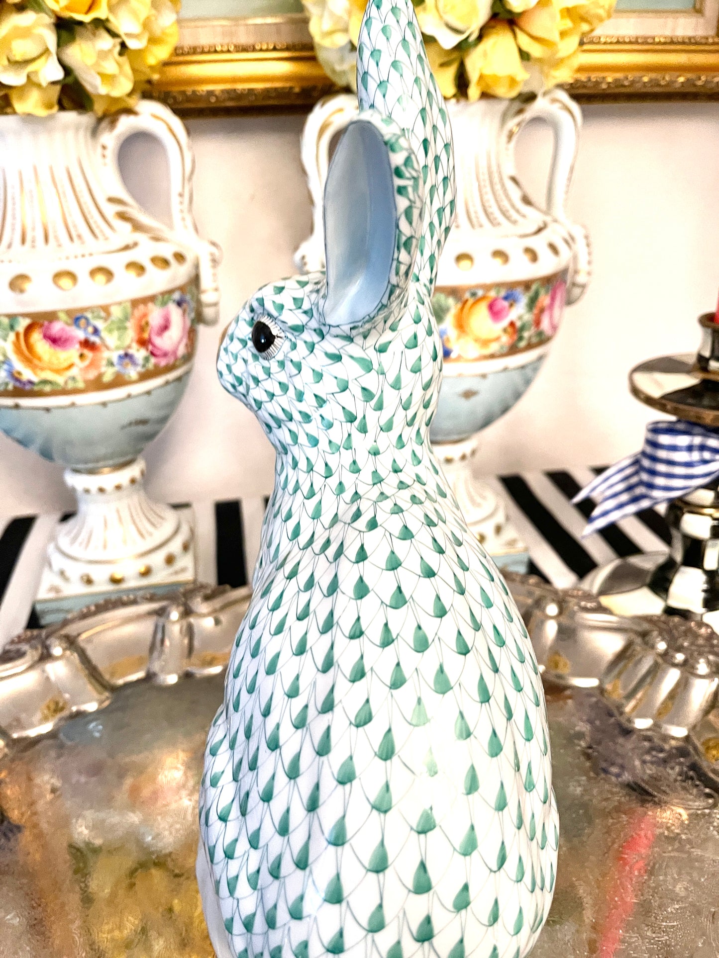 LARGE 11.75” Herend Rabbit, Hand Painted Porcelain with 22kt Gold Detail
