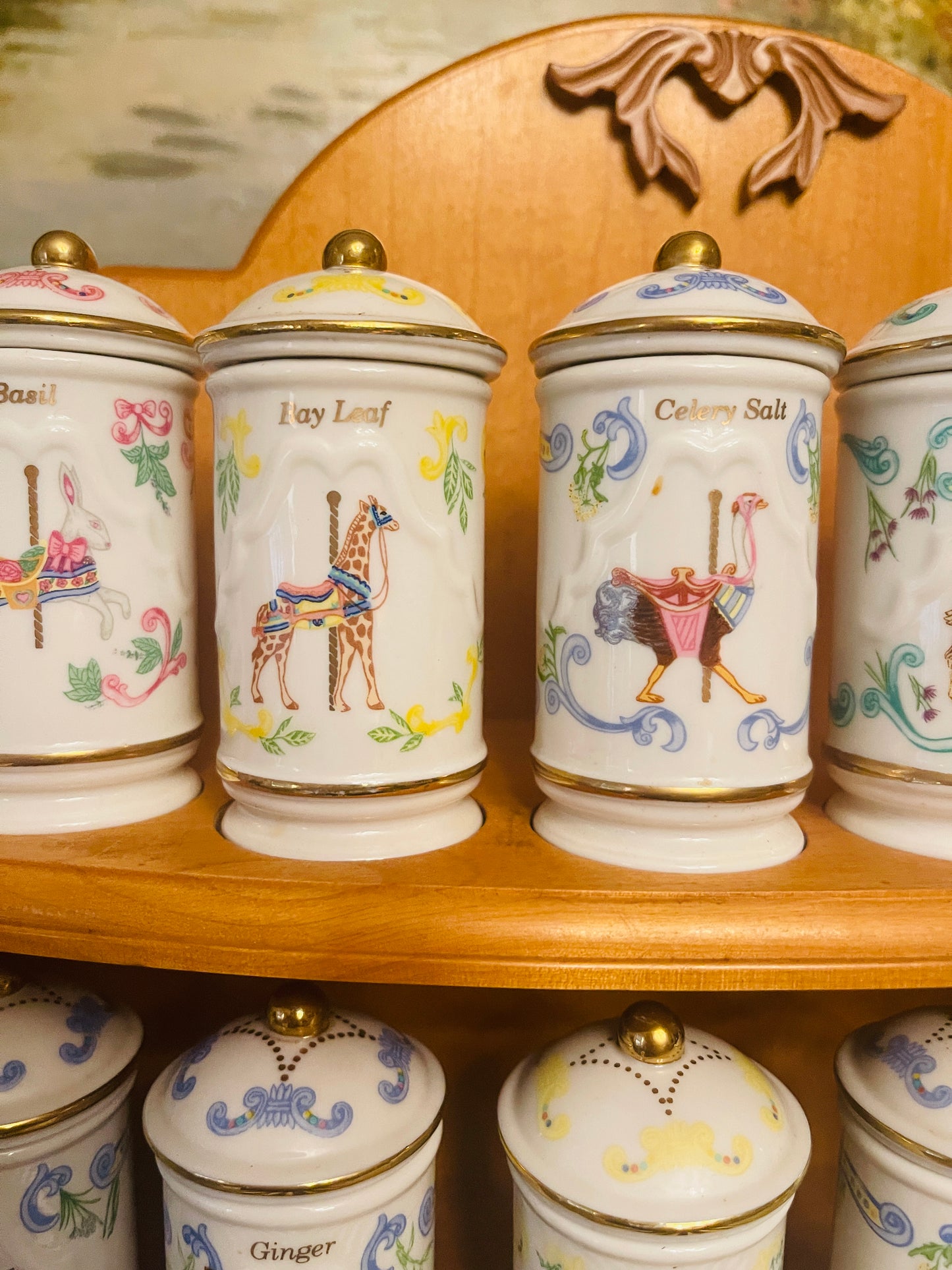 1993 Lenox Carousel Spice Collection, 24 Lenox Spice Jars with Original Rack