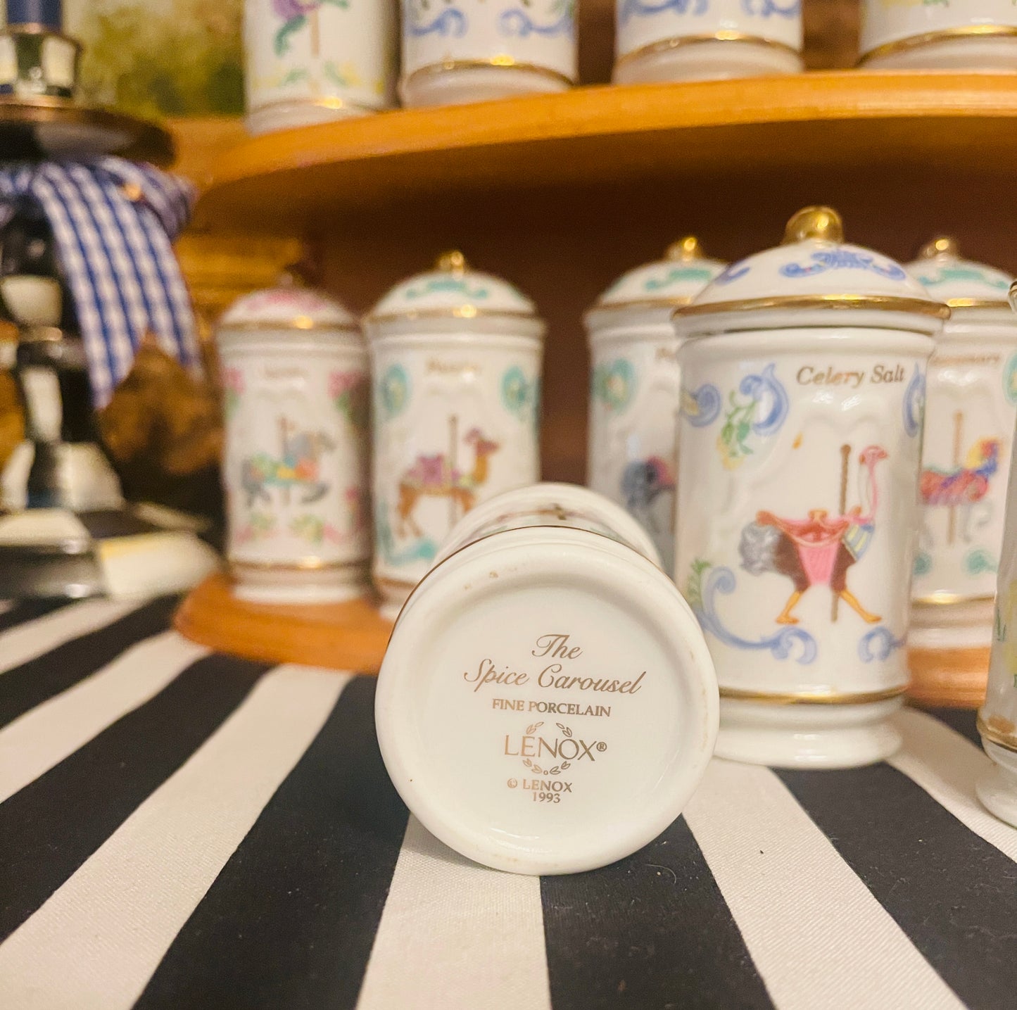 1993 Lenox Carousel Spice Collection, 24 Lenox Spice Jars with Original Rack