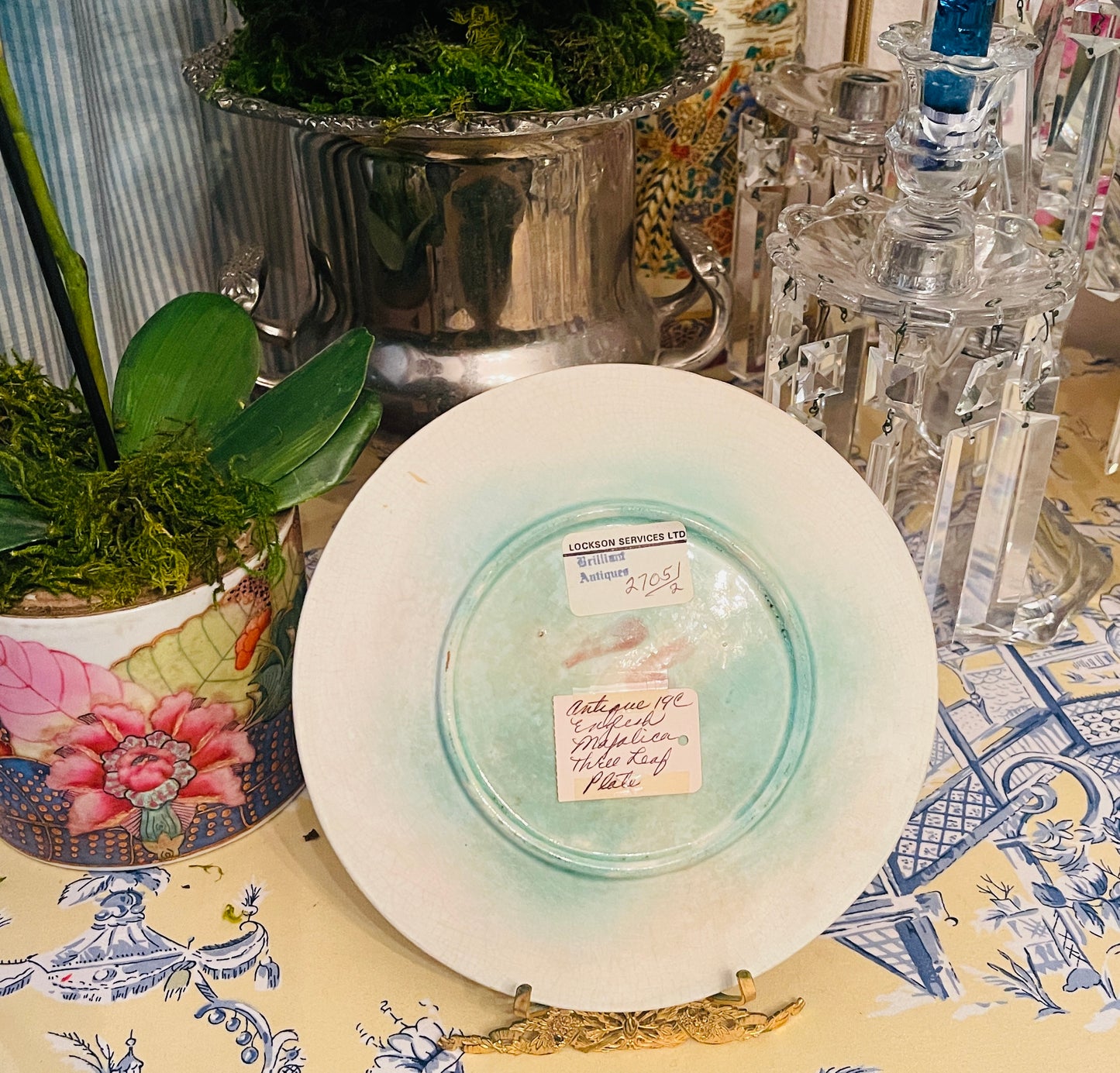 Antique Majolica Three Leaf Plate