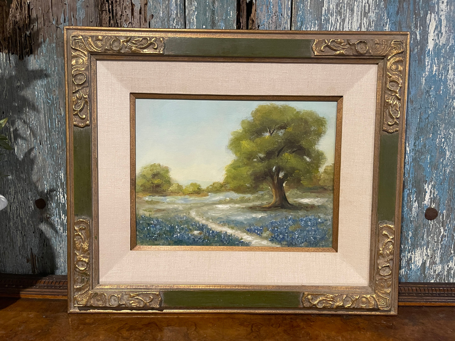 Original Texas Bluebonnet Painting by L. Wright, Vintage Texas Art, Vintage Oil Painting