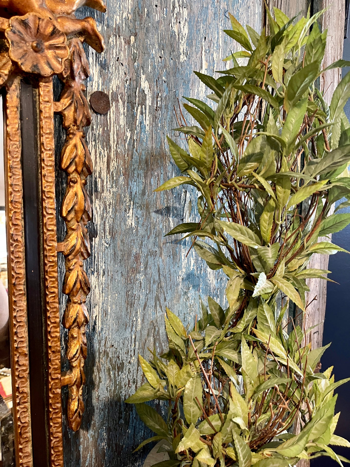 Carved Gilt Wood Cherub and Acanthus Beveled Mirror