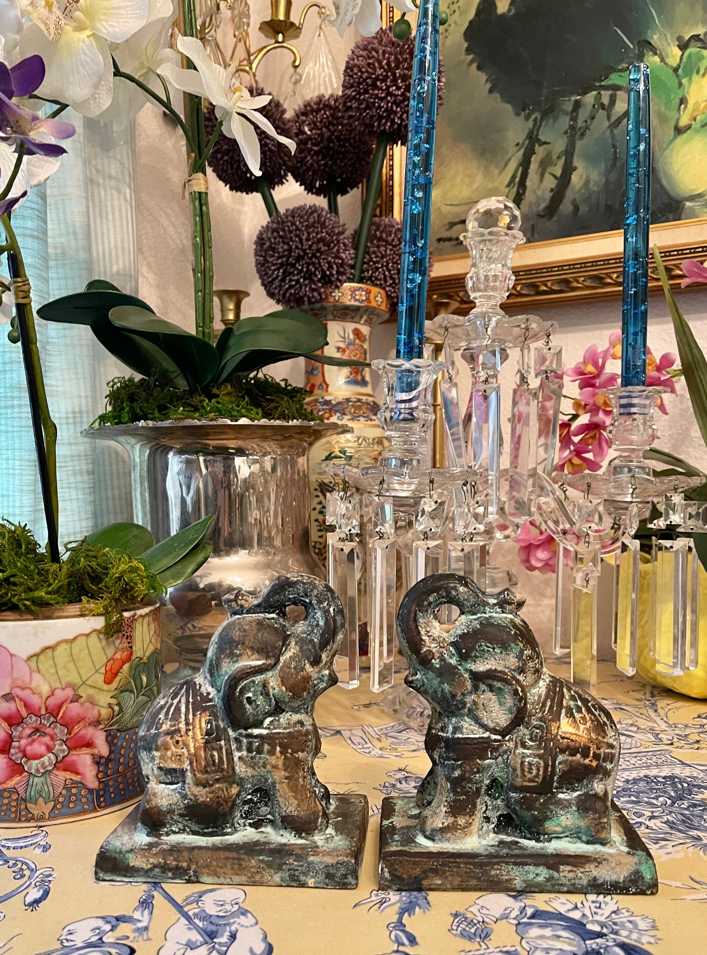 Vintage Elephant Bookends, Cast Metal, Made in Japan