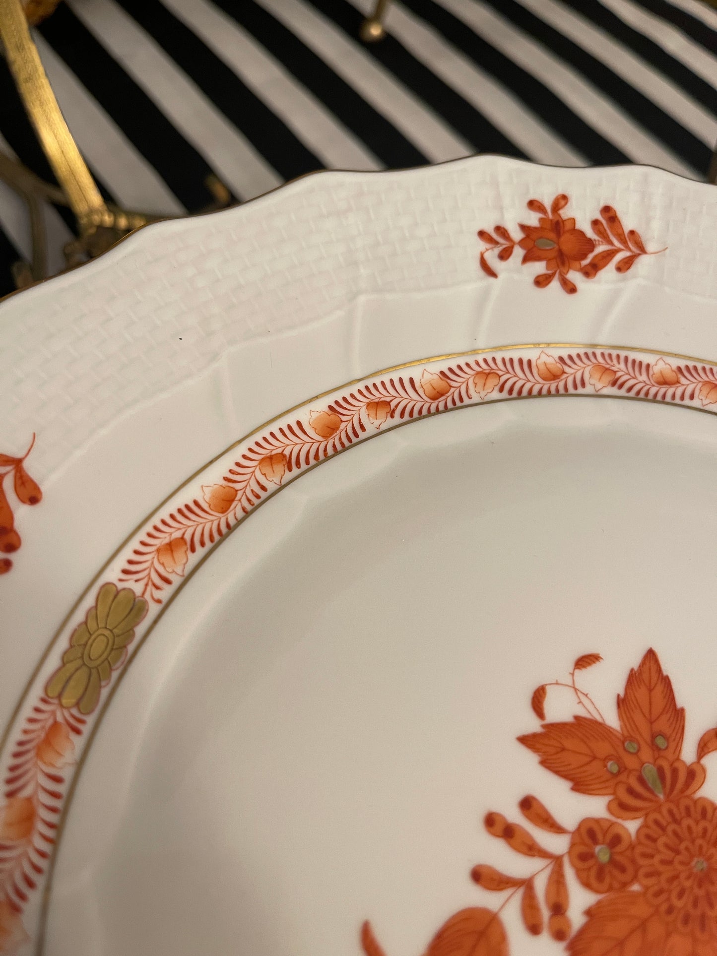 Herend Rust Chinese Bouquet 10.25" Dinner Plates, Sold in Pairs